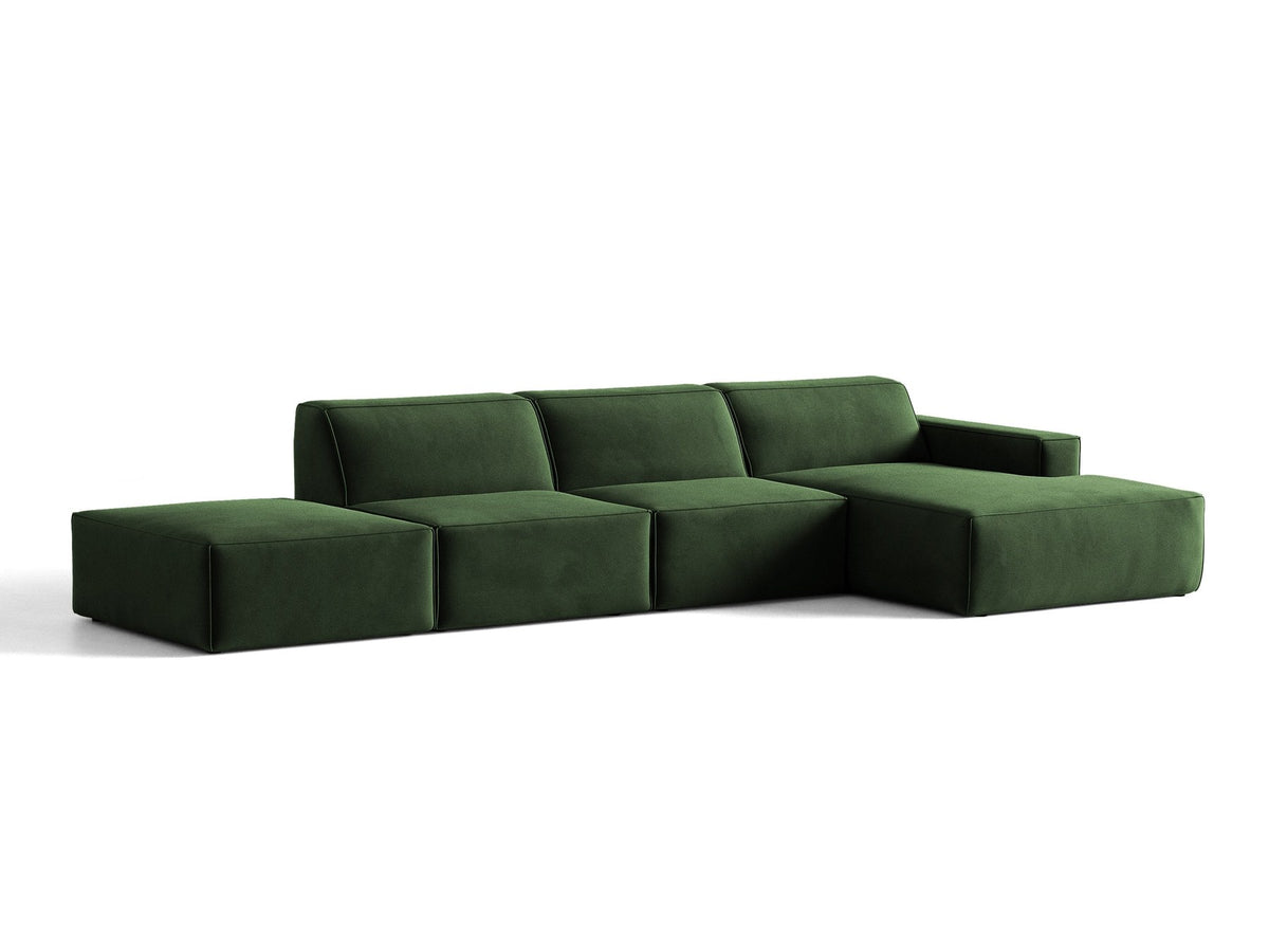 Ecksofa rechts Jodie von Micadoni in Leichtes beige mit Samtstoff-Bezug Venus, modulare Bauweise und schwarzen Kunststoffbeinen.