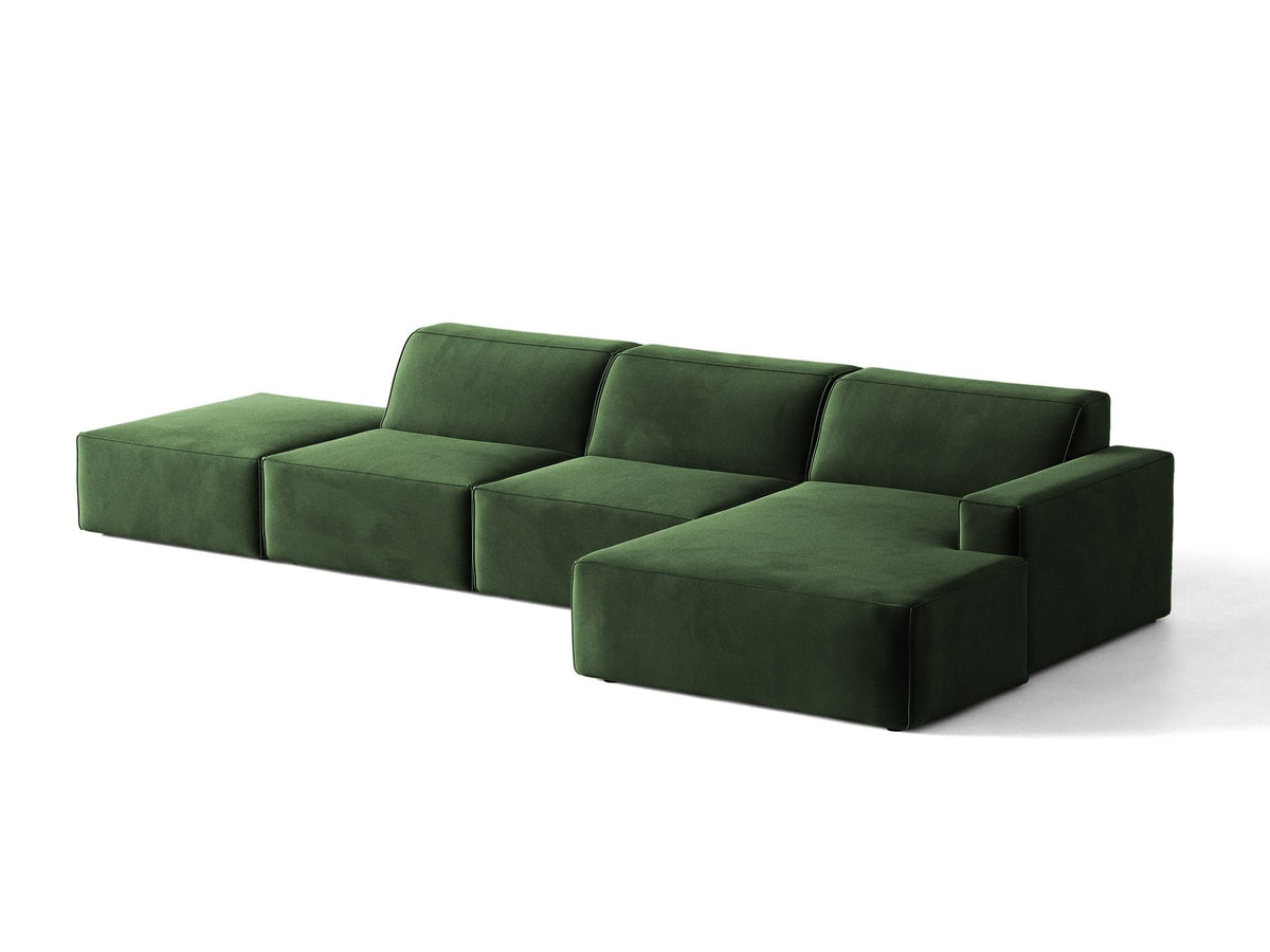 Ecksofa rechts Jodie von Micadoni in Leichtes beige mit Samtstoff-Bezug Venus, modulare Bauweise und schwarzen Kunststoffbeinen.