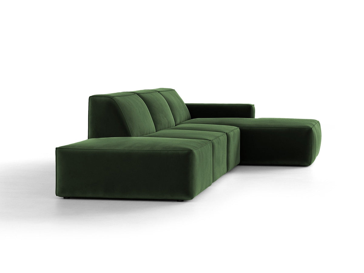 Ecksofa rechts Jodie von Micadoni in Leichtes beige mit Samtstoff-Bezug Venus, modulare Bauweise und schwarzen Kunststoffbeinen.