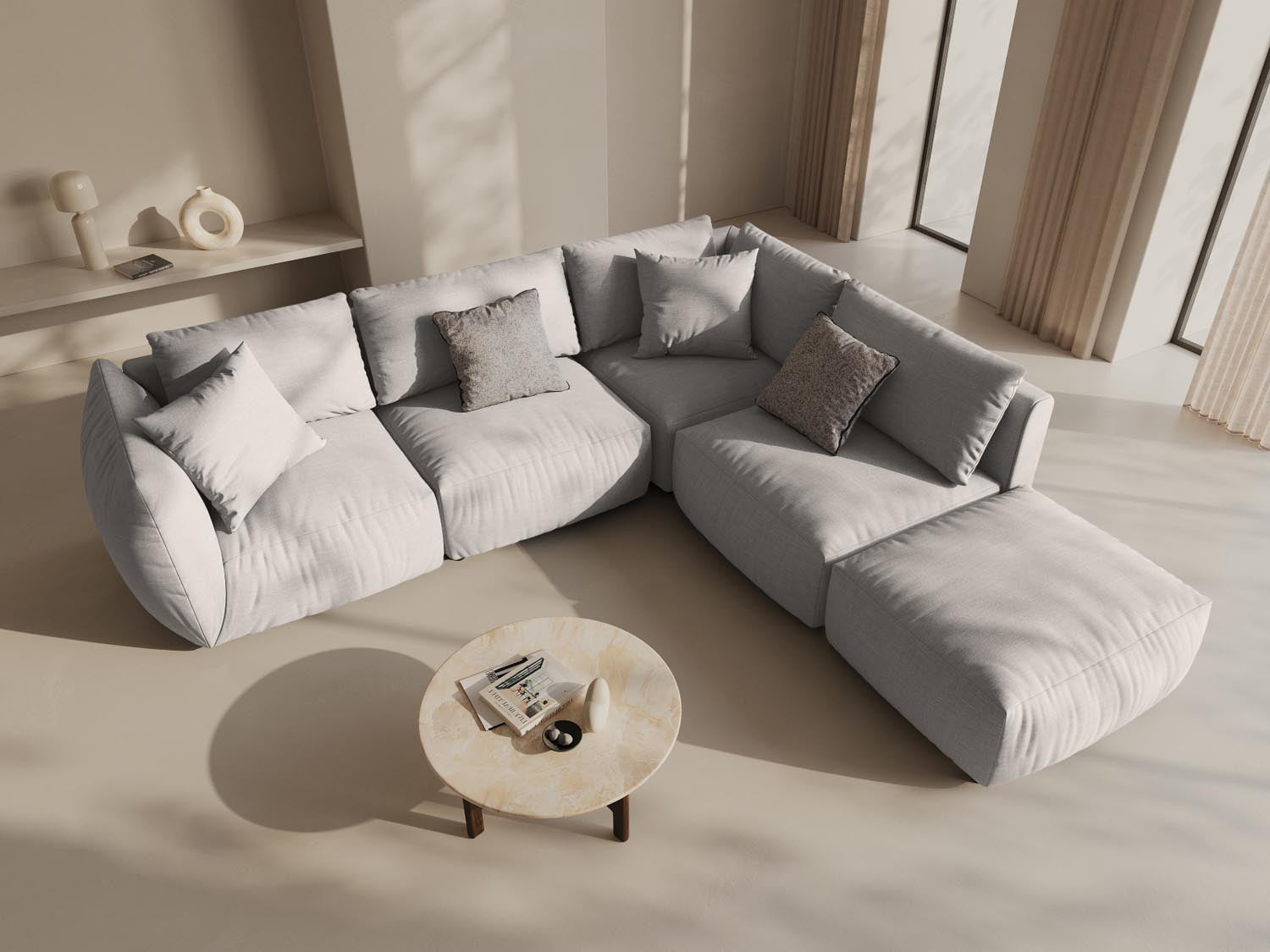 Stylisches Chris Modular Ecksofa rechts, 4-Sitzer in Natural-LINS, ideal für moderne Wohnräume, bequem und elegant.