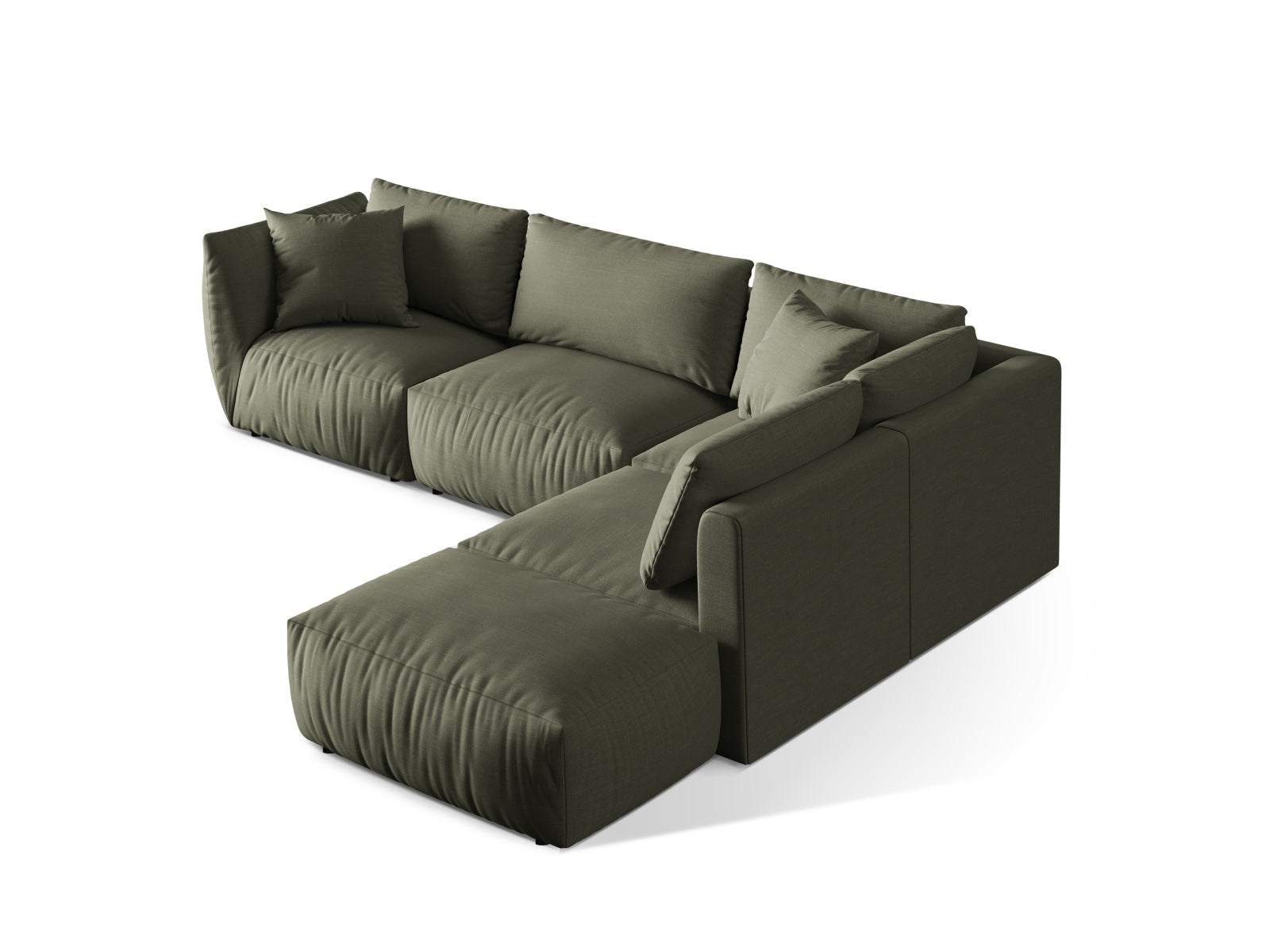 Elegantes Chris Modular Ecksofa rechts 4 Sitzer in sanftem Blau, ideal für stilvolle und einladende Wohnräume von Micadoni.