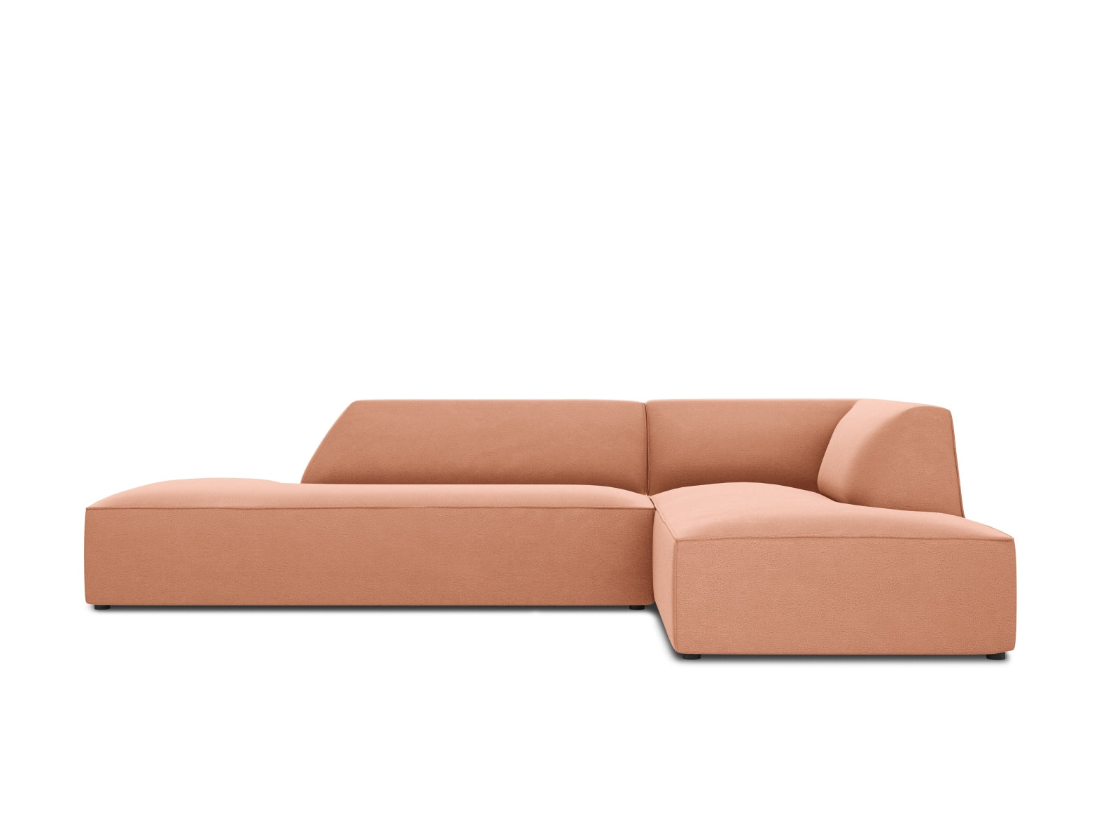 Elegantes modulares Ecksofa in luxuriösem Ruby Velour, rechtsseitig, bietet Platz für vier Personen und verleiht jedem Raum einen Hauch von Stil.