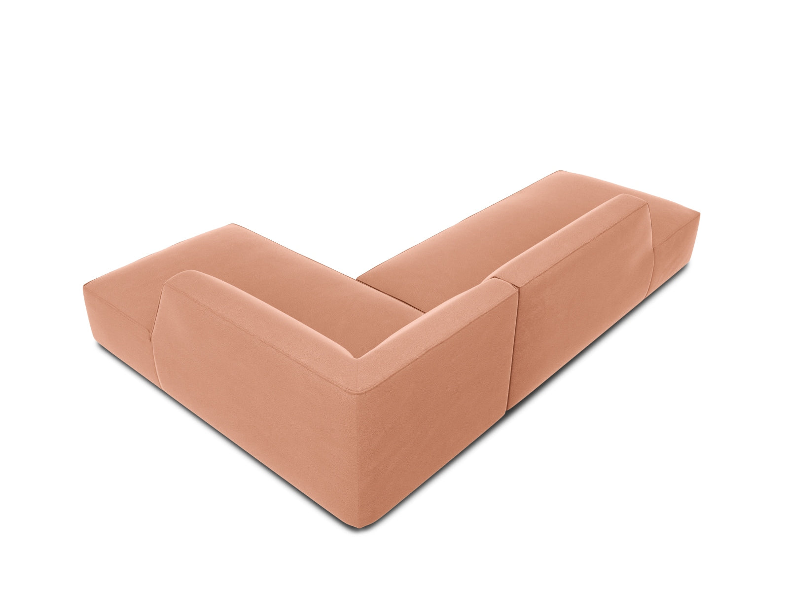 Stylisches Ruby Velour Ecksofa mit offener rechter Seite, ideal für vier Personen. Verleiht jedem Raum eine moderne Note und lädt zum Entspannen ein.