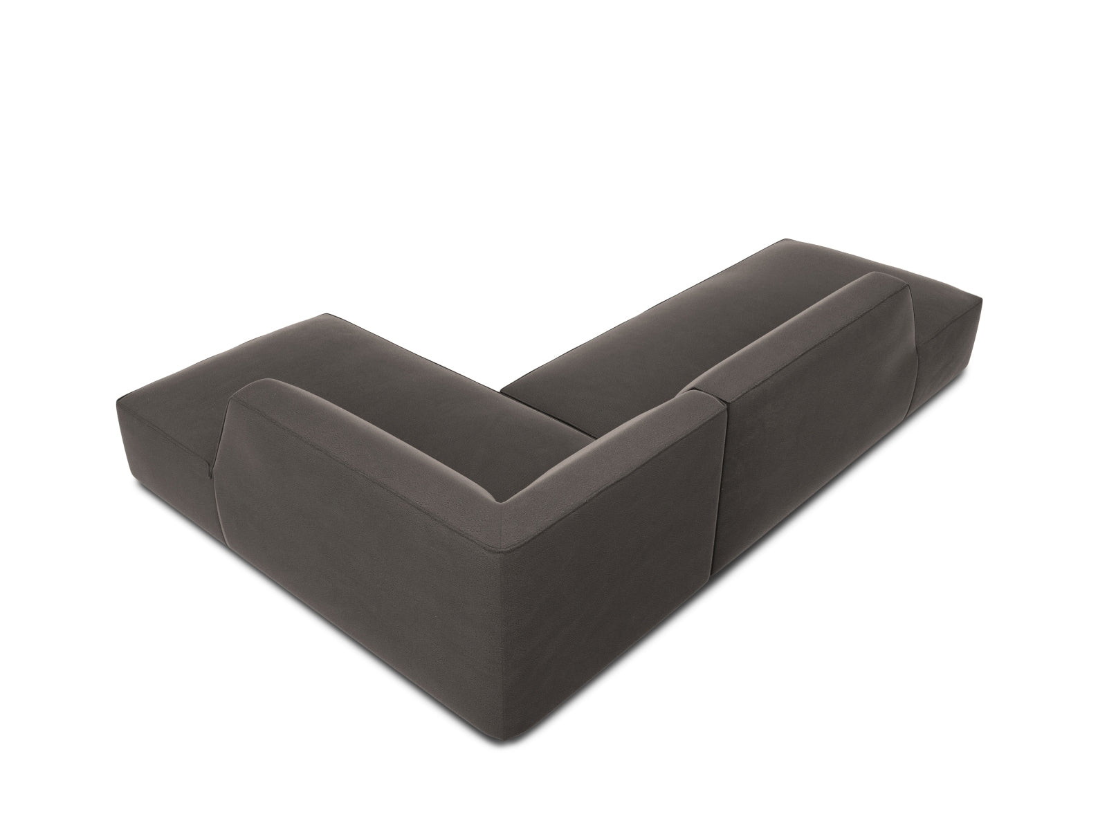 Modulares Ecksofa in edlem Ruby Velour, rechtsseitig, für vier Personen. Ideal für stilvolle Wohnräume und gemütliche Abende.