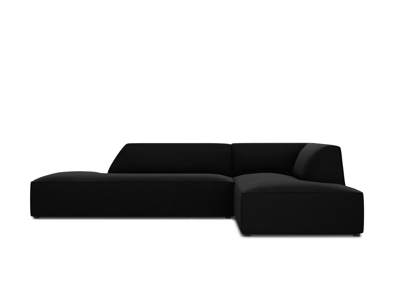 Elegantes modulares Ecksofa in luxuriösem Ruby Velour, rechtsseitig, bietet Platz für vier Personen und verleiht jedem Raum einen Hauch von Stil.