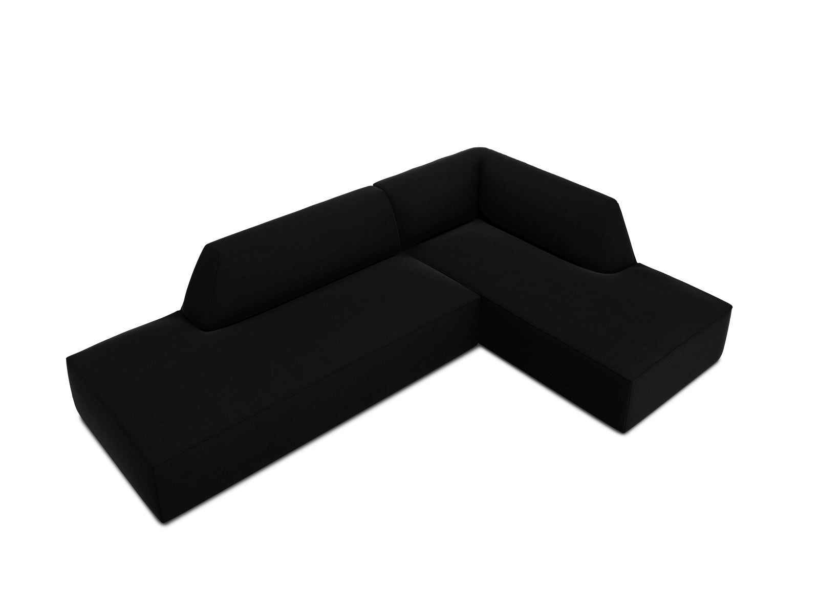 Elegantes modulares Ecksofa in luxuriösem Ruby Velour, rechtsseitig, bietet Platz für vier Personen und verleiht jedem Raum einen Hauch von Stil.