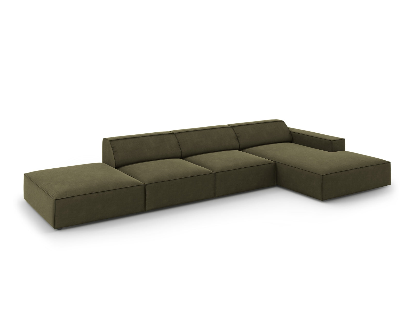 Modulares Jodie Velour Ecksofa in trendigem Grün-Blau, 5-Sitzer, perfekt für gemütliche und moderne Wohnlandschaften.