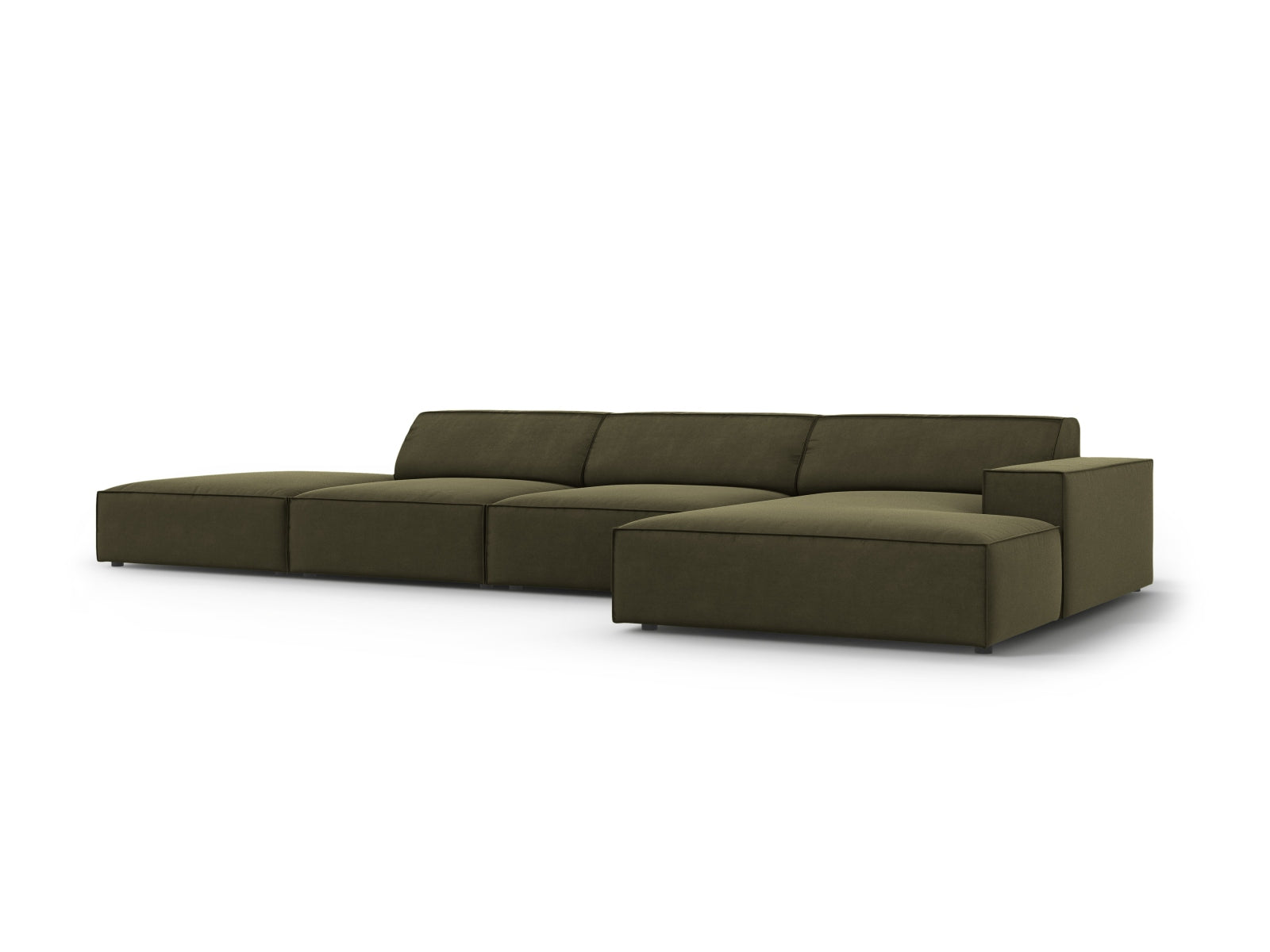 Elegantes Jodie Velour Ecksofa in stilvollem Grün-Blau, 5-Sitzer, ideal für stilvolle und einladende Wohnräume.