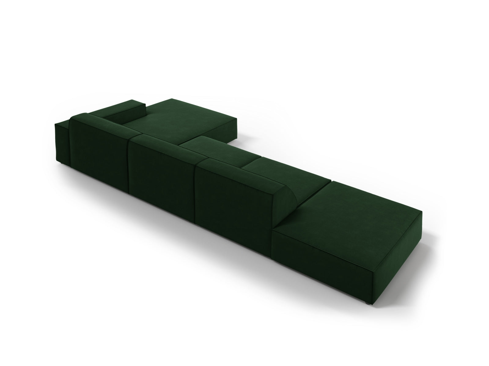 Modulares 5-Sitzer Ecksofa Jodie in edlem Bottle Green, perfekt für moderne Wohnräume und gemütliche Zusammenkünfte.