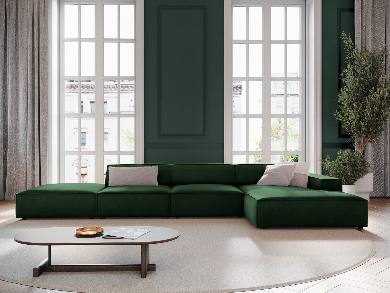 Entdecken Sie das Jodie Velour Ecksofa rechts 5 Sitzer von Micadoni – stilvoll, modular und perfekt für Ihr modernes Wohnzimmer.