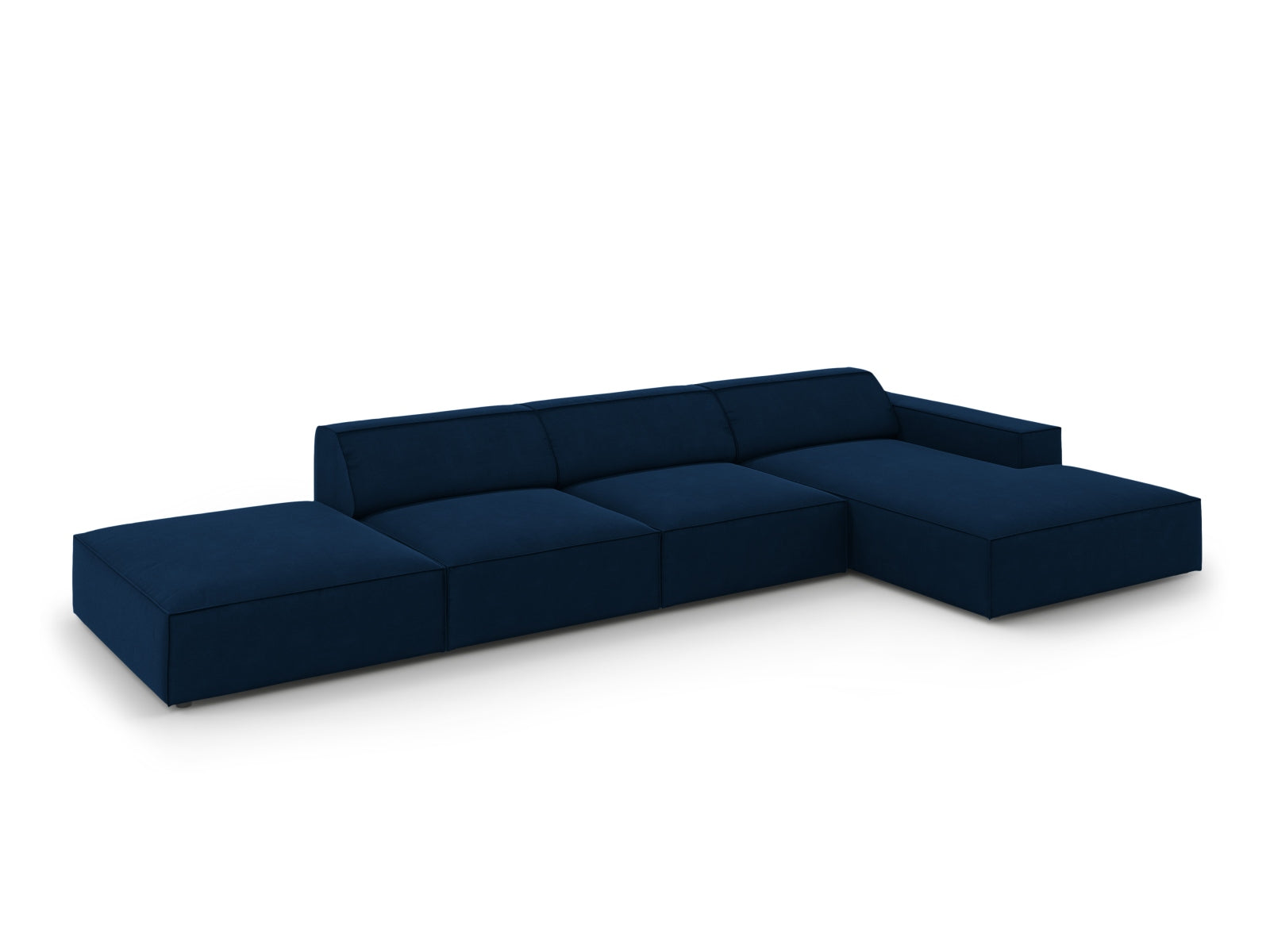 Modulares Jodie Velour Ecksofa in Royal Blue, 5-Sitzer, perfekt für gemütliche Wohnzimmer, kombiniert Komfort und modernes Design.