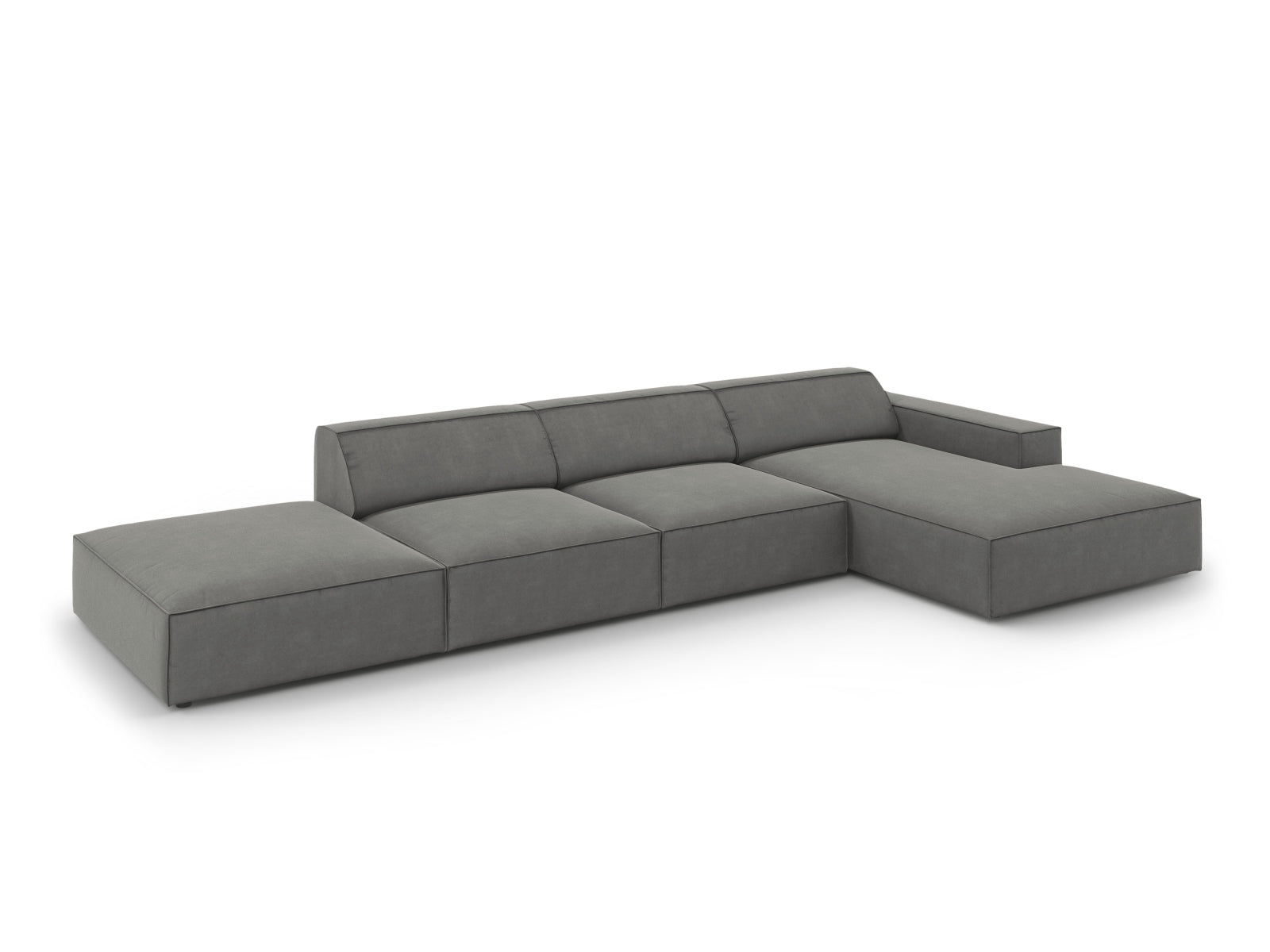 Modulares Ecksofa Jodie Velour in sanftem Hellgrau, 5-Sitzer, perfekt für moderne Wohnkonzepte, von Micadoni.