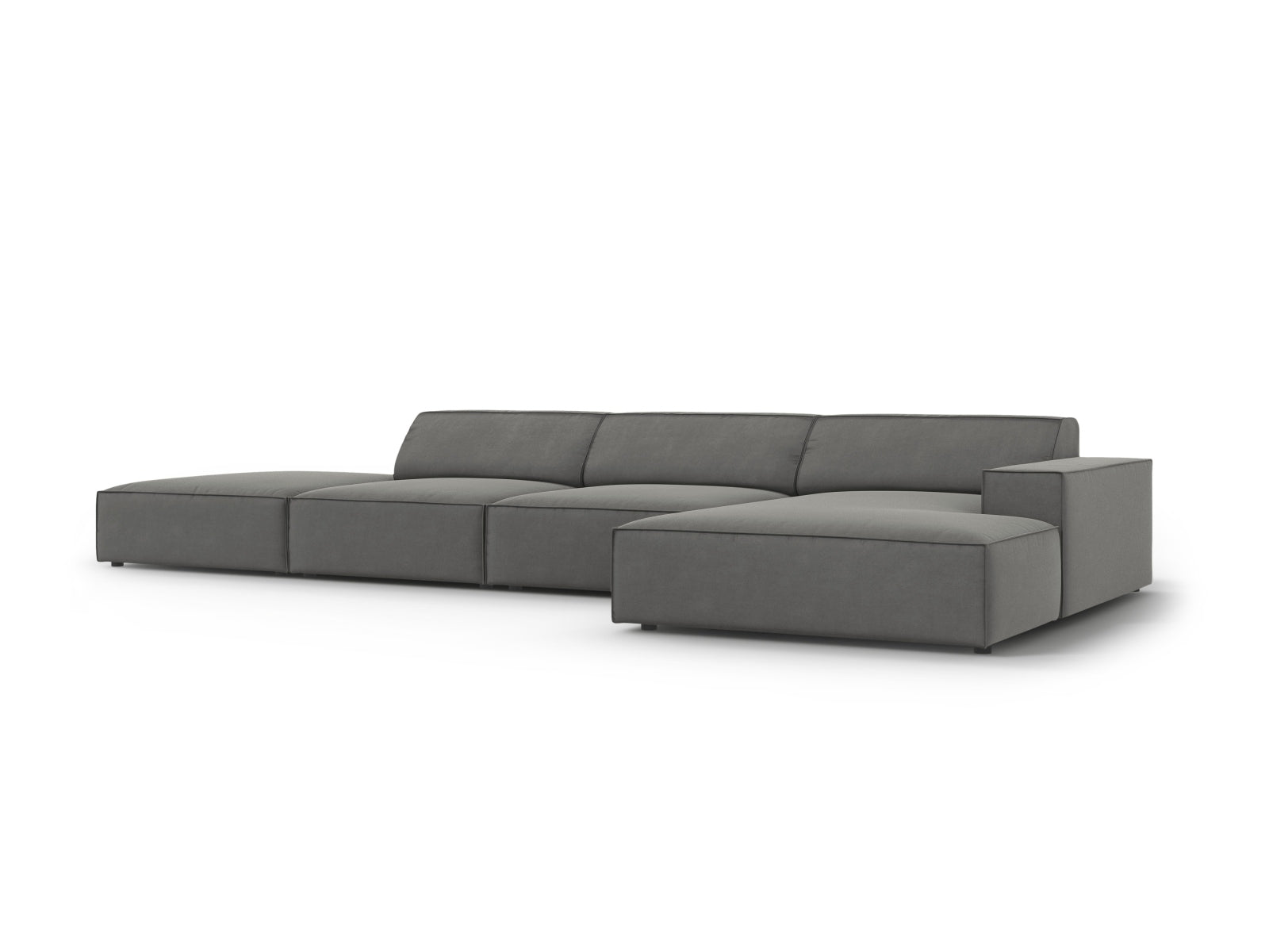 Elegantes, modulares Ecksofa Jodie Velour in hellem Grau, 5-Sitzer, ideal für stilvolle Wohnräume, von Micadoni.