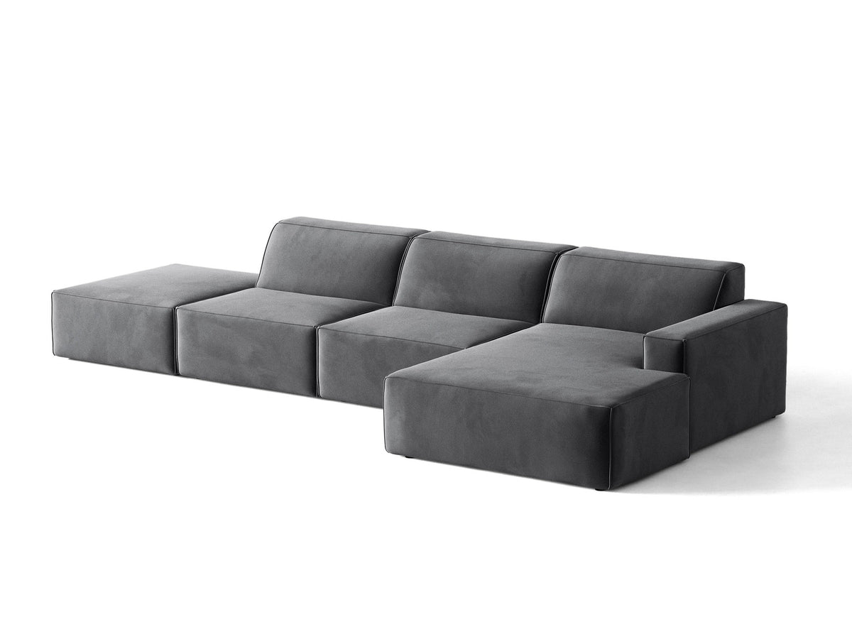 Modulares Ecksofa Jodie von Micadoni mit Stoffbezug, Holzrahmen und niedrigen schwarzen Beinen