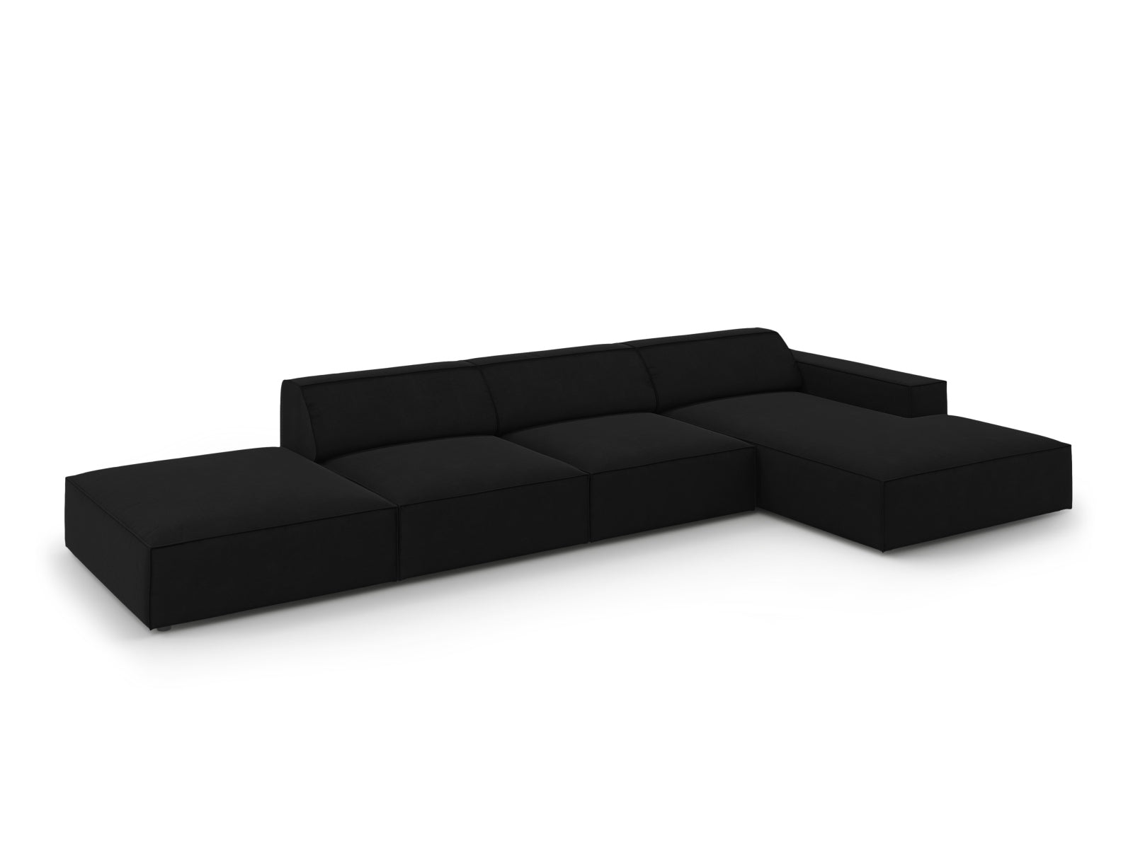 Modulares Jodie Velour Ecksofa in Schwarz-Bluvel, 5-Sitzer, perfekt für moderne Wohnkonzepte, erhältlich bei Micadoni.
