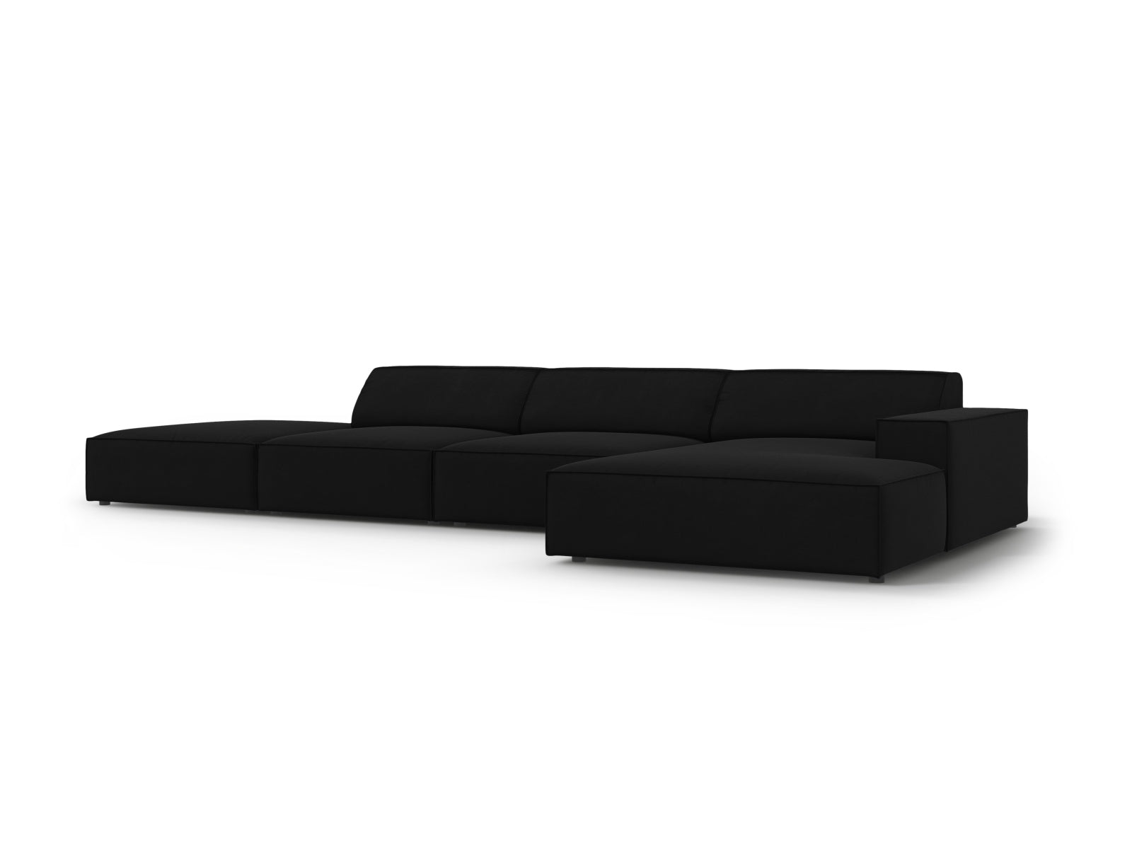 Elegantes, modulares Ecksofa Jodie in Velours, 5-Sitzer, rechts, ideal für stilvolle Wohnräume, erhältlich bei Micadoni.