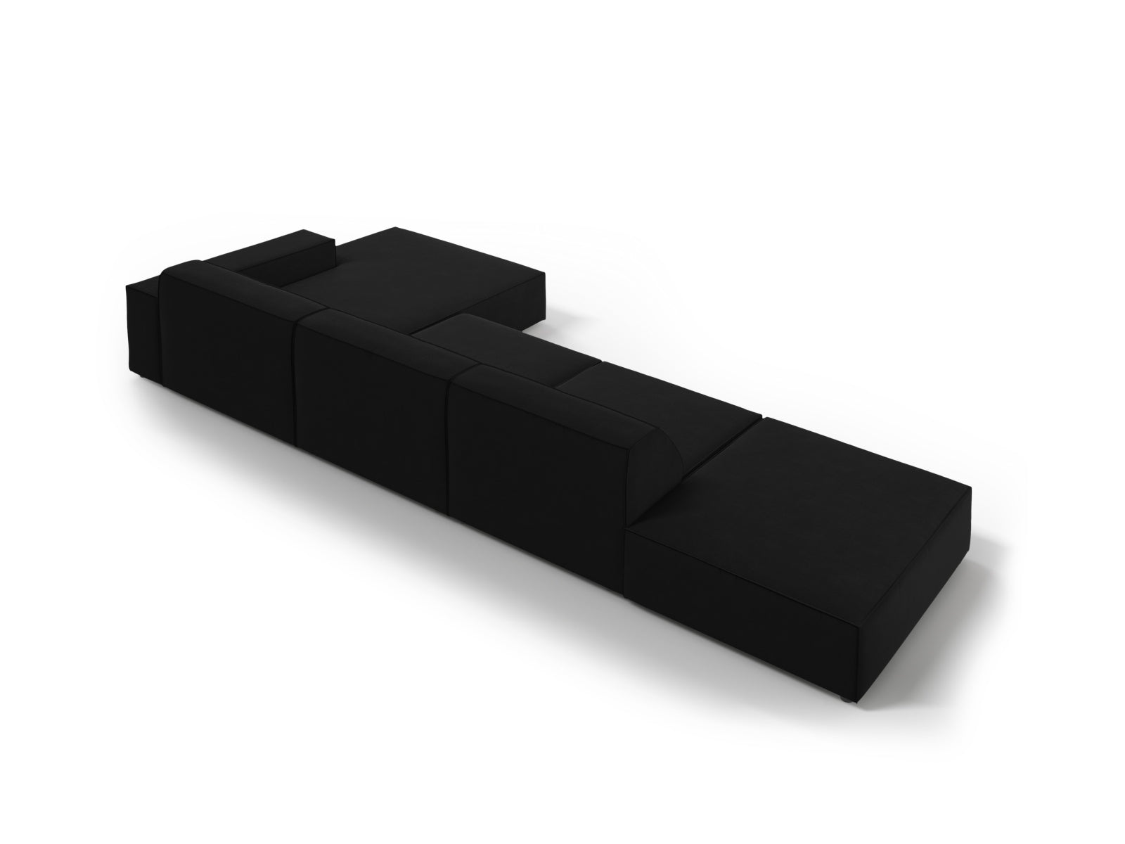 Modulares 5-Sitzer Ecksofa Jodie in hochwertigem Velours, rechtsseitig, perfekt für moderne und elegante Wohnkonzepte.
