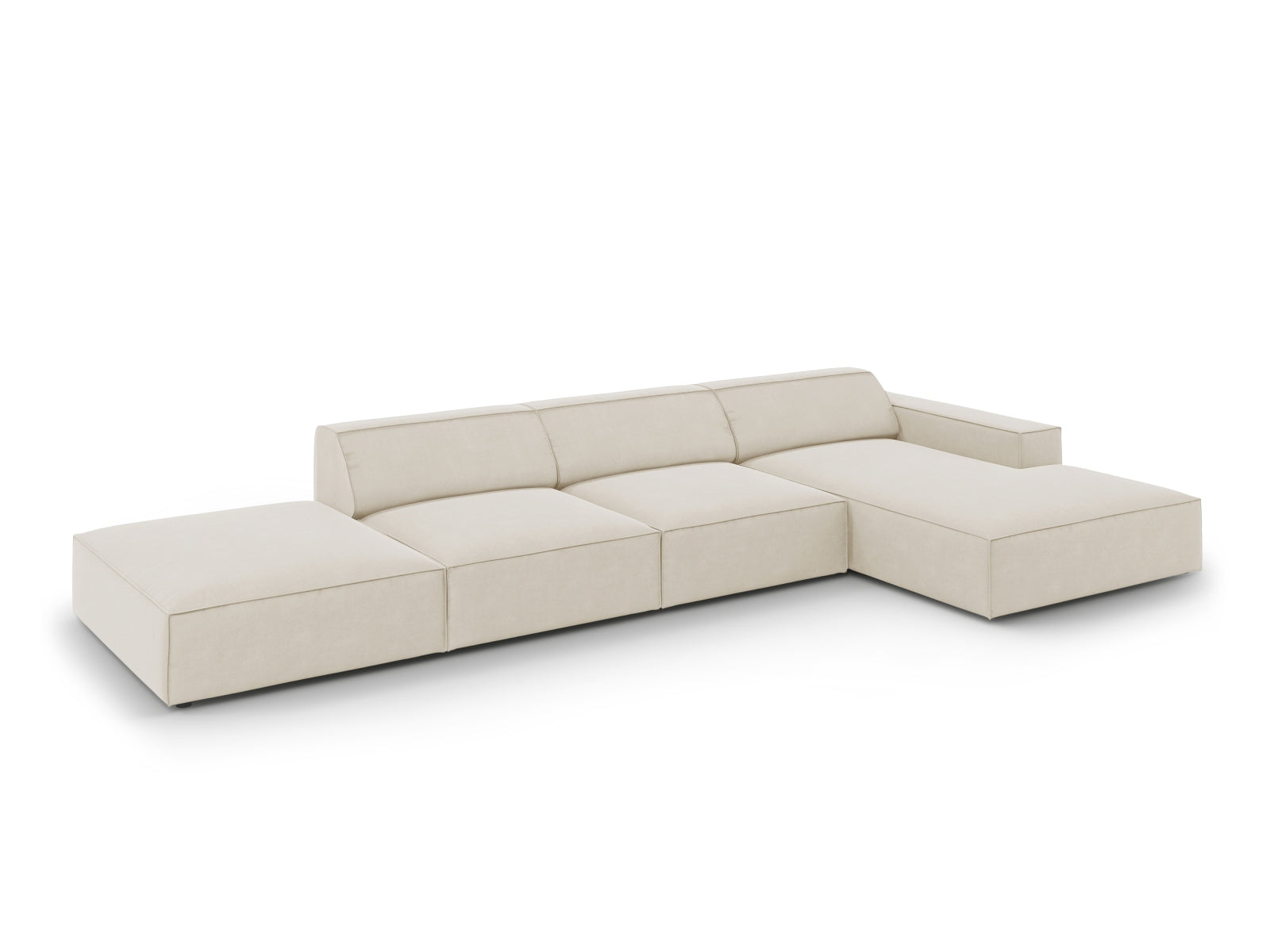 Modulares Ecksofa Jodie Velour in edlem Dunkelbeige, 5-Sitzer, perfekt für gemütliche und moderne Wohnlandschaften.