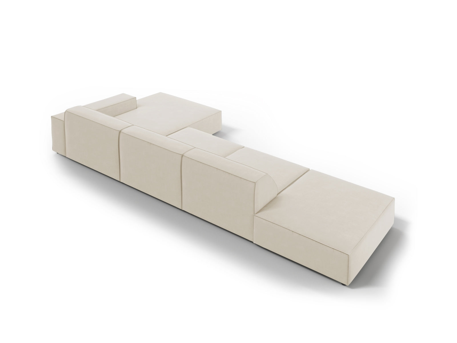 Erleben Sie das Jodie Velour Ecksofa rechts 5 Sitzer von Micadoni – ein elegantes, modulares Sofa, das Komfort und Stil in Ihr Zuhause bringt.