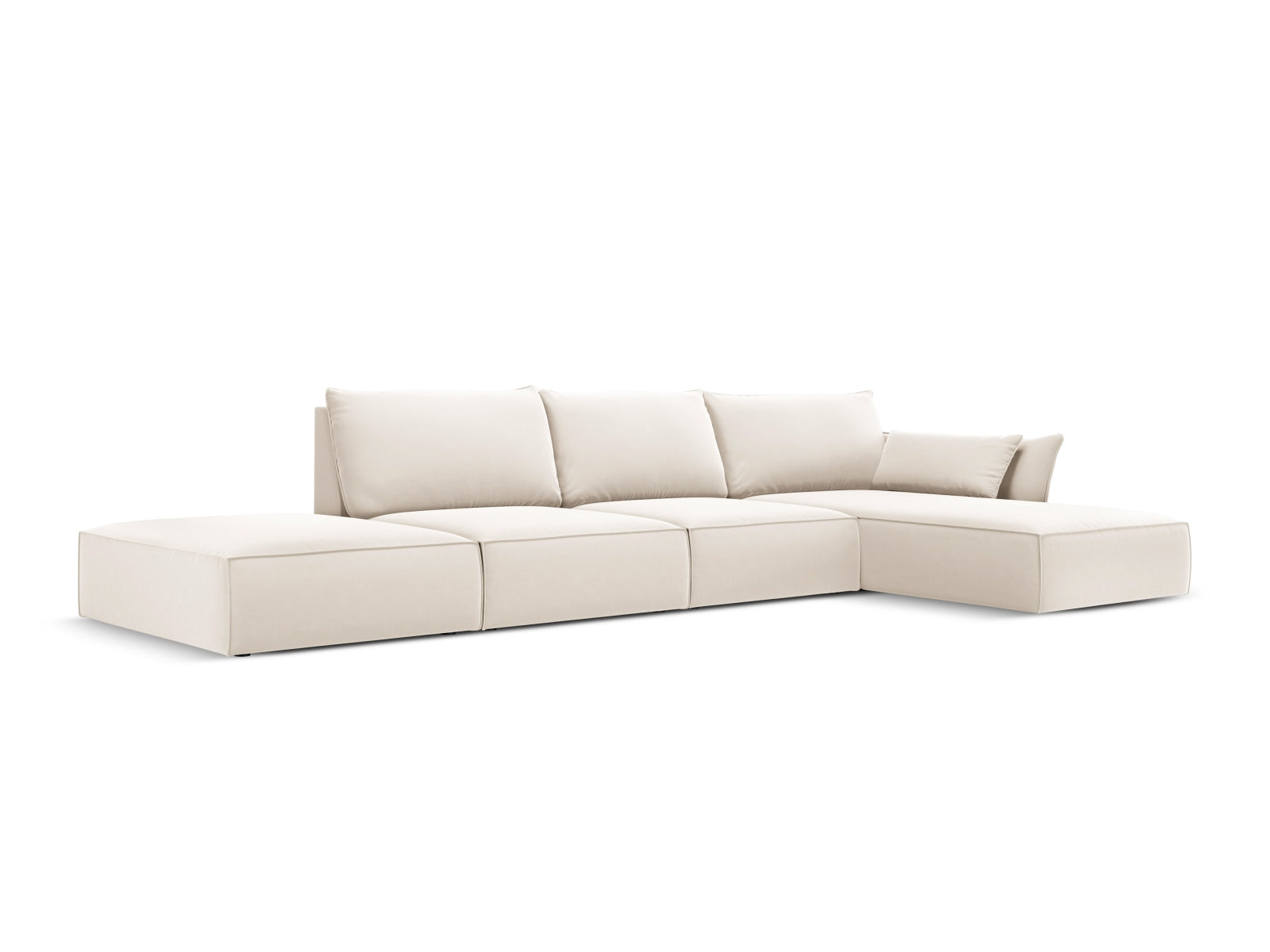 Elegantes Kaelle Velour Ecksofa in Light Beige-Bluvel, 5-Sitzer, ideal für stilvolle Wohnräume, präsentiert von Micadoni.