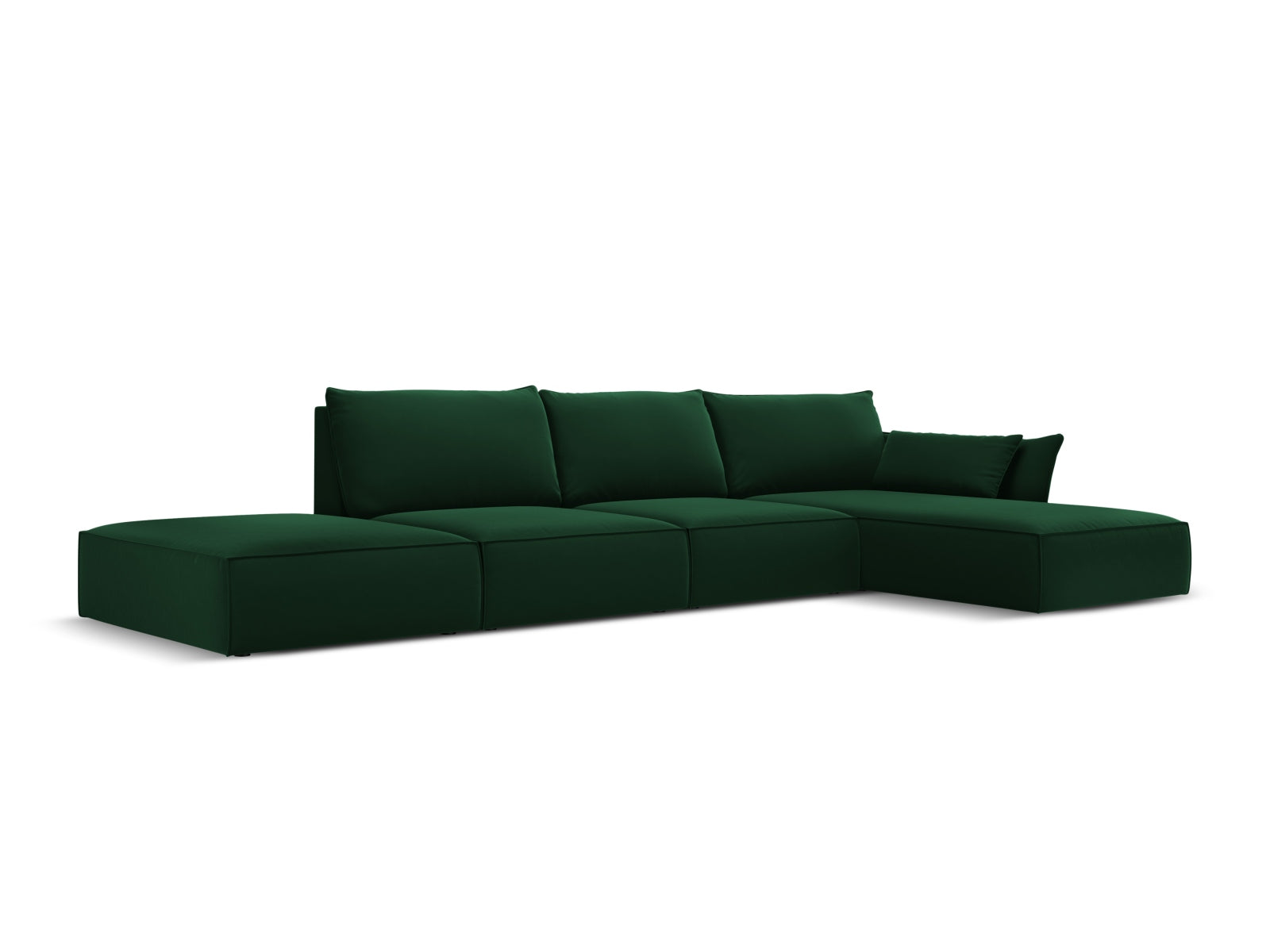 Elegantes Kaelle Velour Ecksofa in Flaschengrün, 5-Sitzer, ideal für stilvolle Wohnräume, präsentiert von Micadoni.