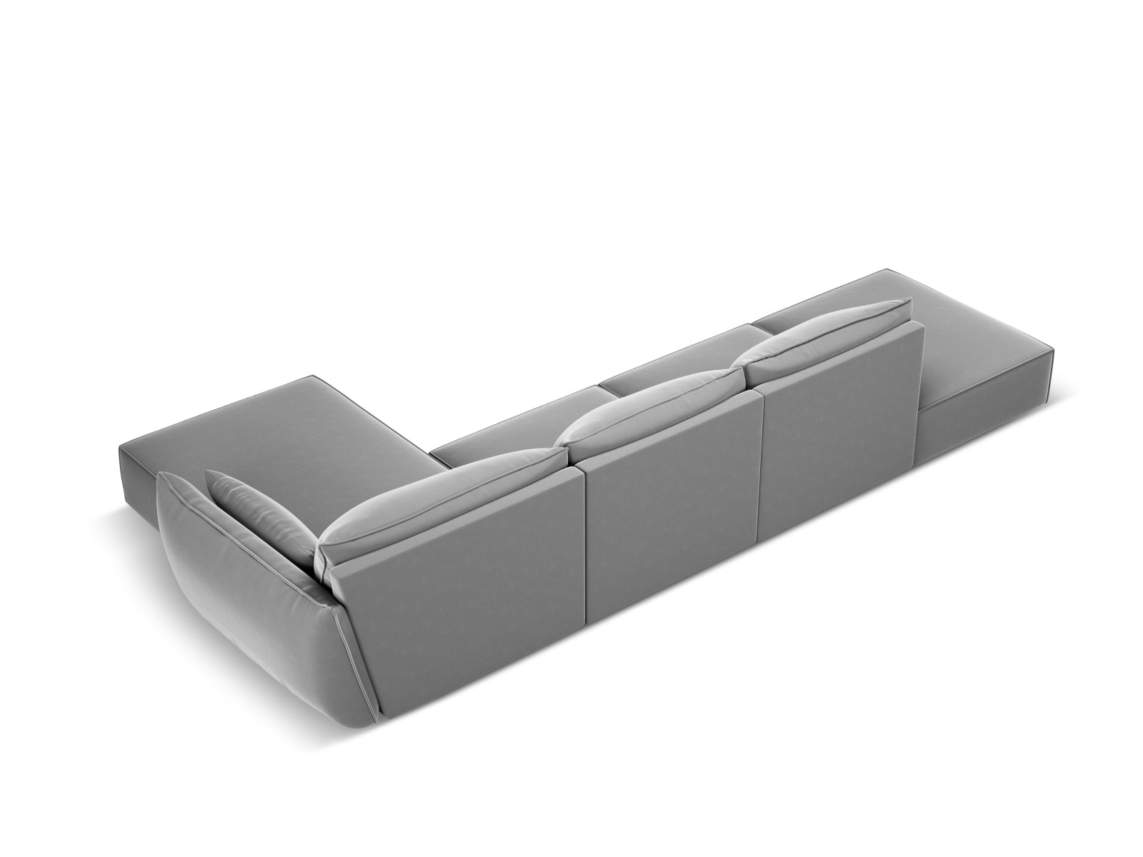 Modernes Kaelle Velour Ecksofa in Grau-Blau, 5-Sitzer, perfekt für gemütliche Wohnzimmer, erhältlich bei Micadoni.