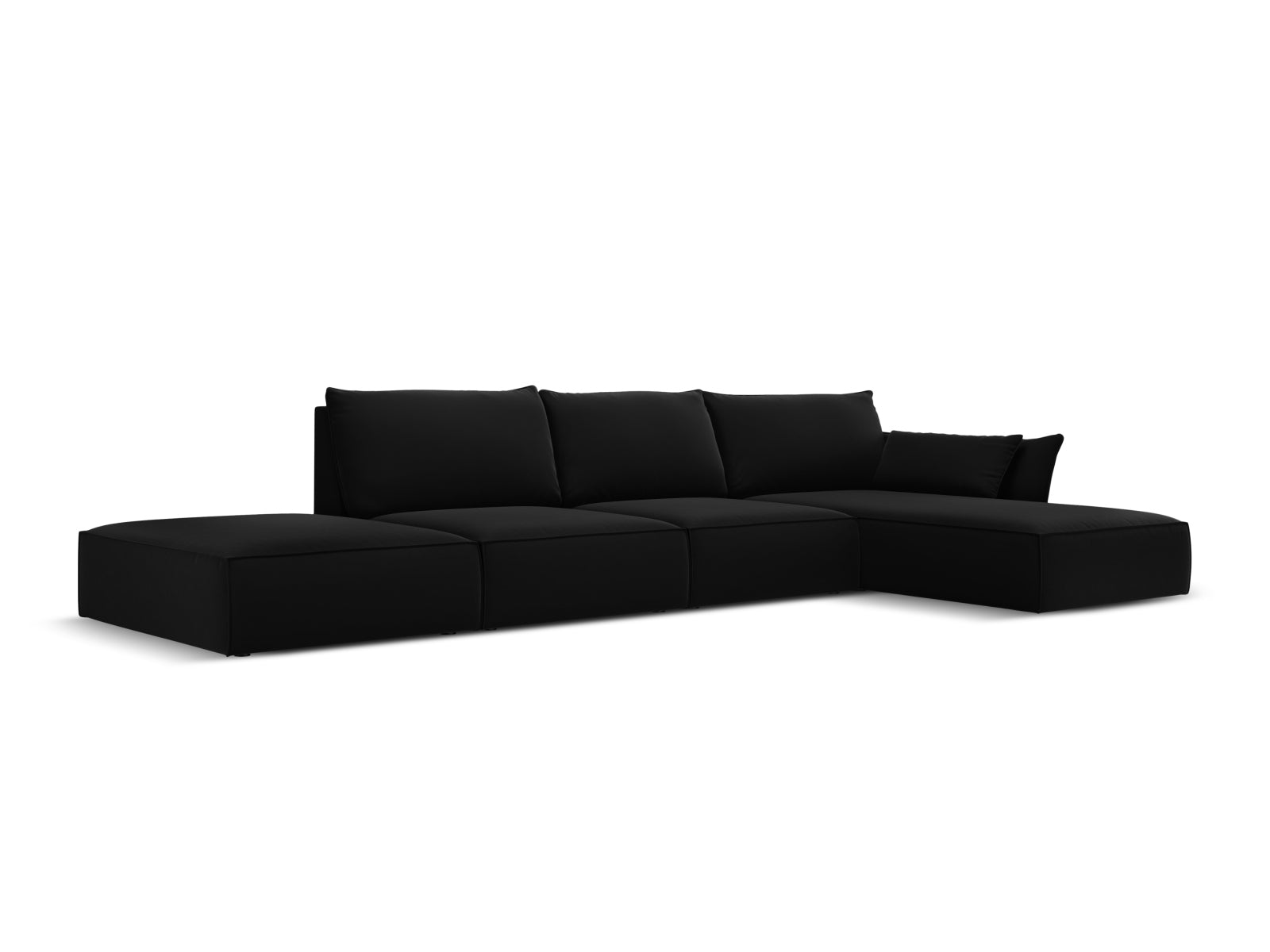 Elegantes Kaelle Velour Ecksofa in Schwarz-Bluvel, 5-Sitzer, ideal für stilvolle Wohnräume, präsentiert von Micadoni.