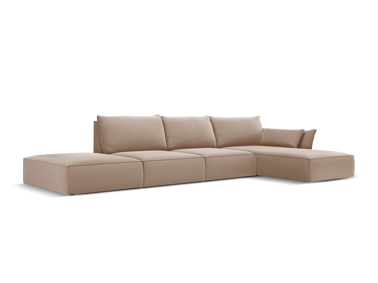 Beige Velour Ecksofa Kaelle von Micadoni, 5-Sitzer, stilvolles L-Sofa mit modernem Design, ideal für gemütliche Wohnräume.