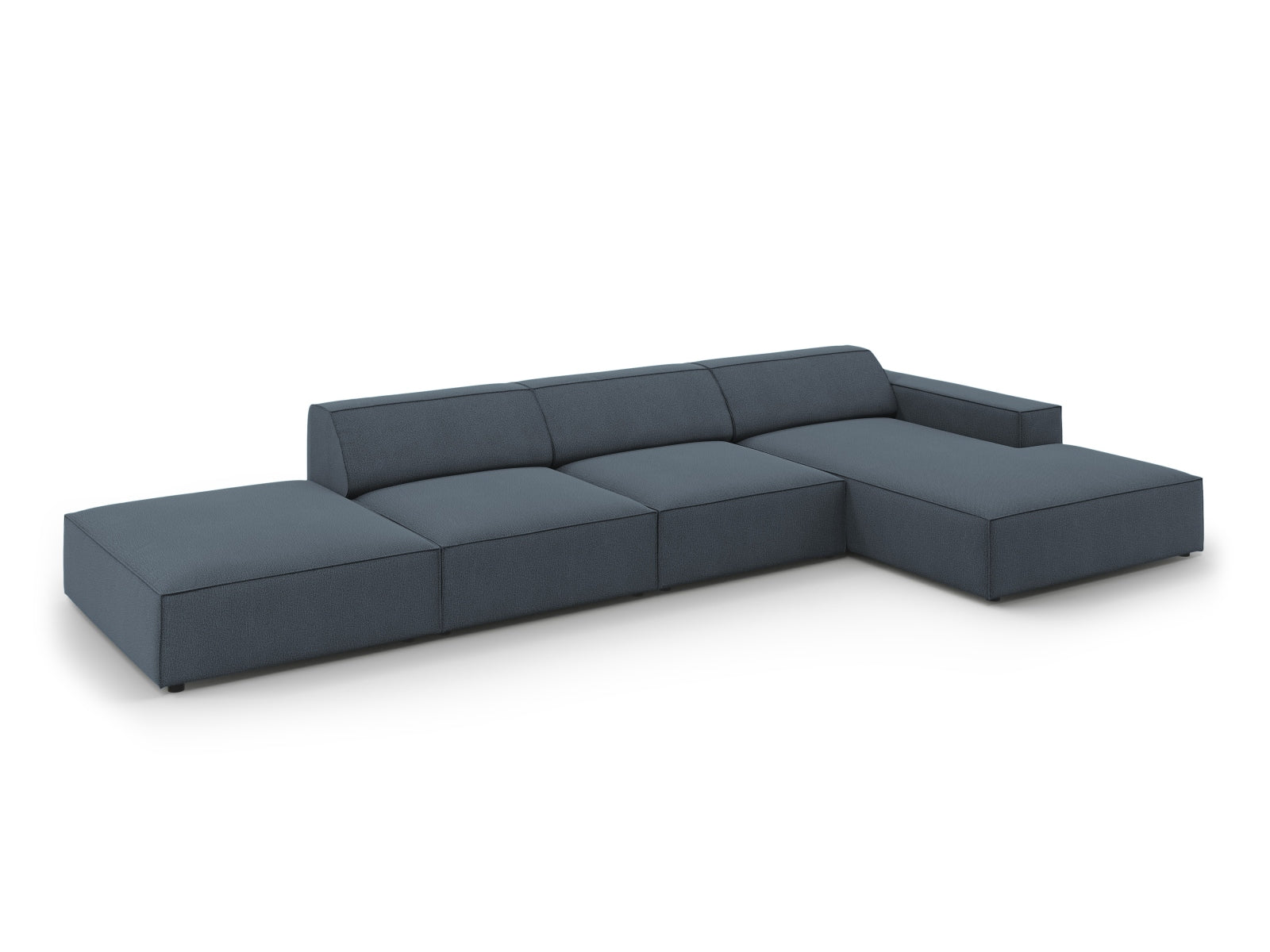 Modernes, modulares Ecksofa Jodie in stilvollem Blau, perfekt für gemütliche Wohnzimmer. 5-Sitzer von Micadoni für höchsten Komfort.