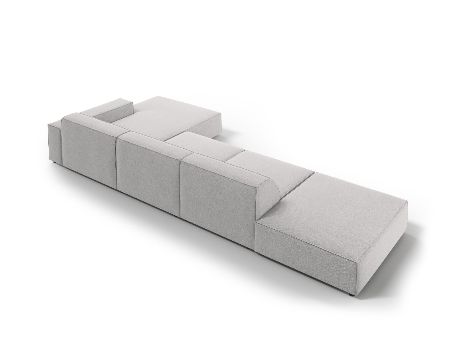 Elegantes, modulares Ecksofa Jodie in hellem Grau, ideal für gemütliche Abende und moderne Wohnkonzepte, bietet Platz für fünf Personen.