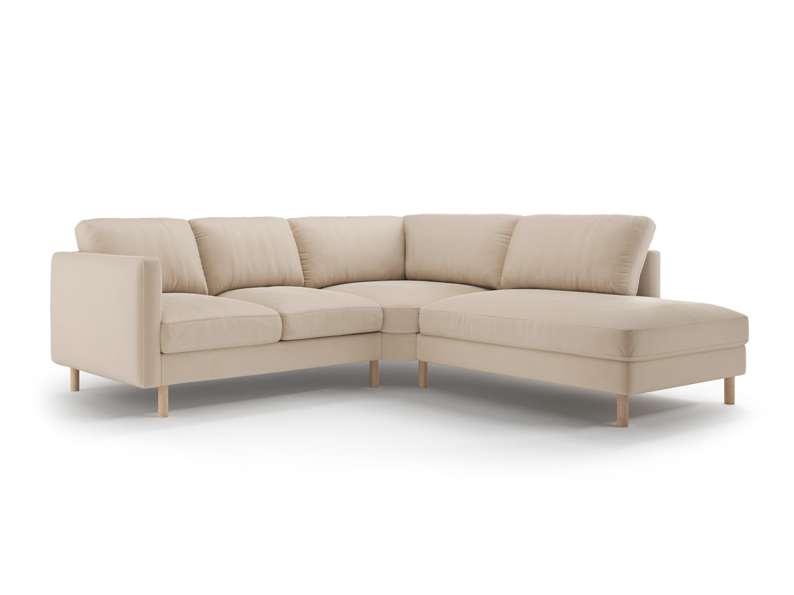 Elegantes Eden Velour Ecksofa rechts, 4-Sitzer in sanftem Nude, ideal für stilvolle Wohnräume und gesellige Stunden von Micadoni.