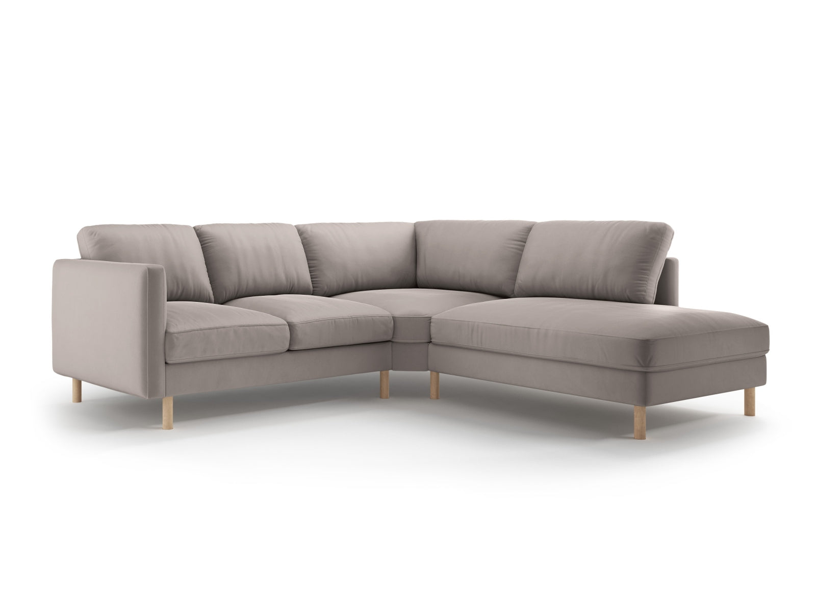 Elegantes Ecksofa Eden in hochwertigem Velours, rechtsseitig, ideal für stilvolle Wohnräume und entspannte Abende. Von Micadoni.
