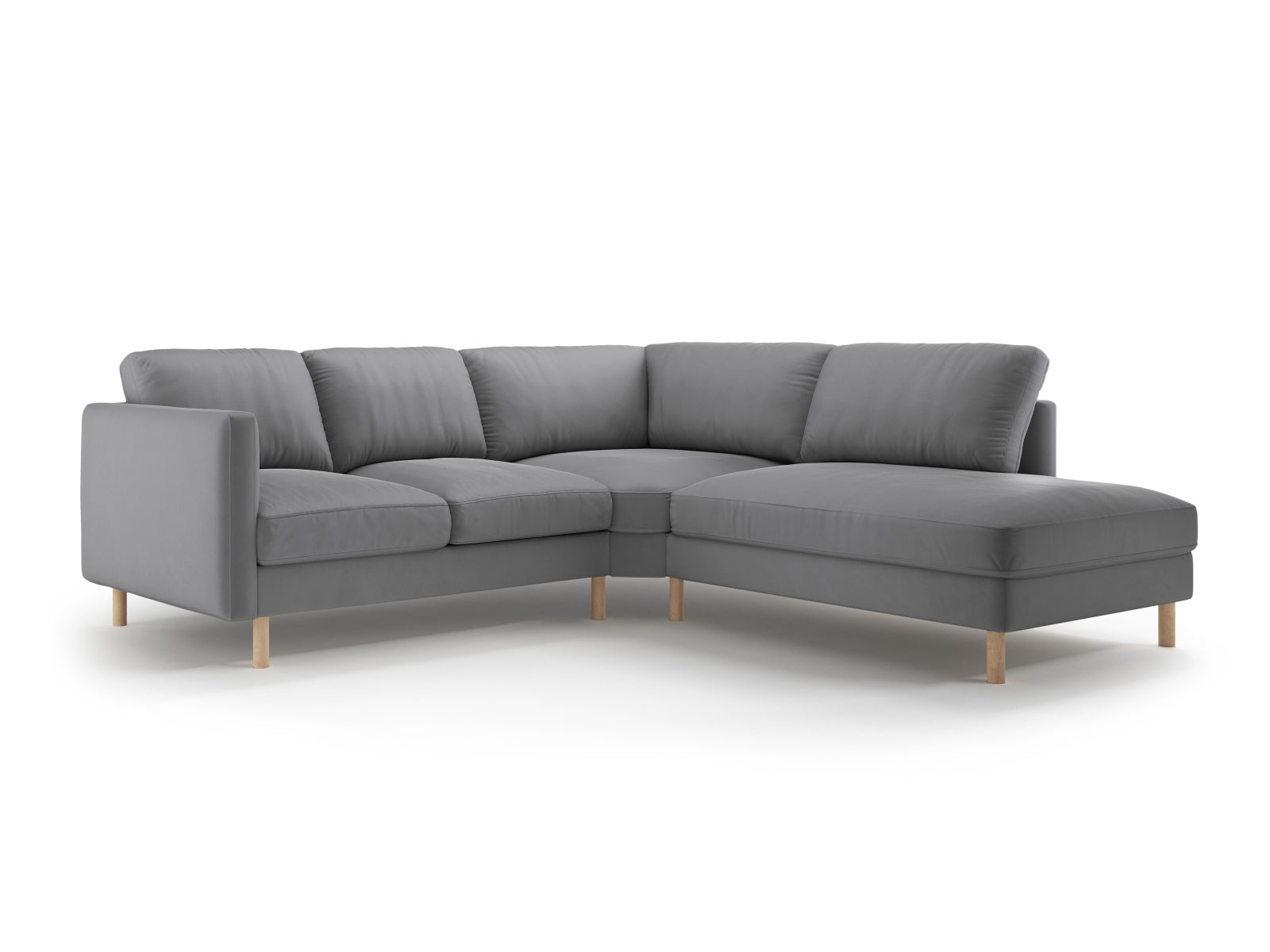 Elegantes Eden Velour Ecksofa rechts, 4-Sitzer, ideal für entspannte Stunden und moderne Wohnraumgestaltung.