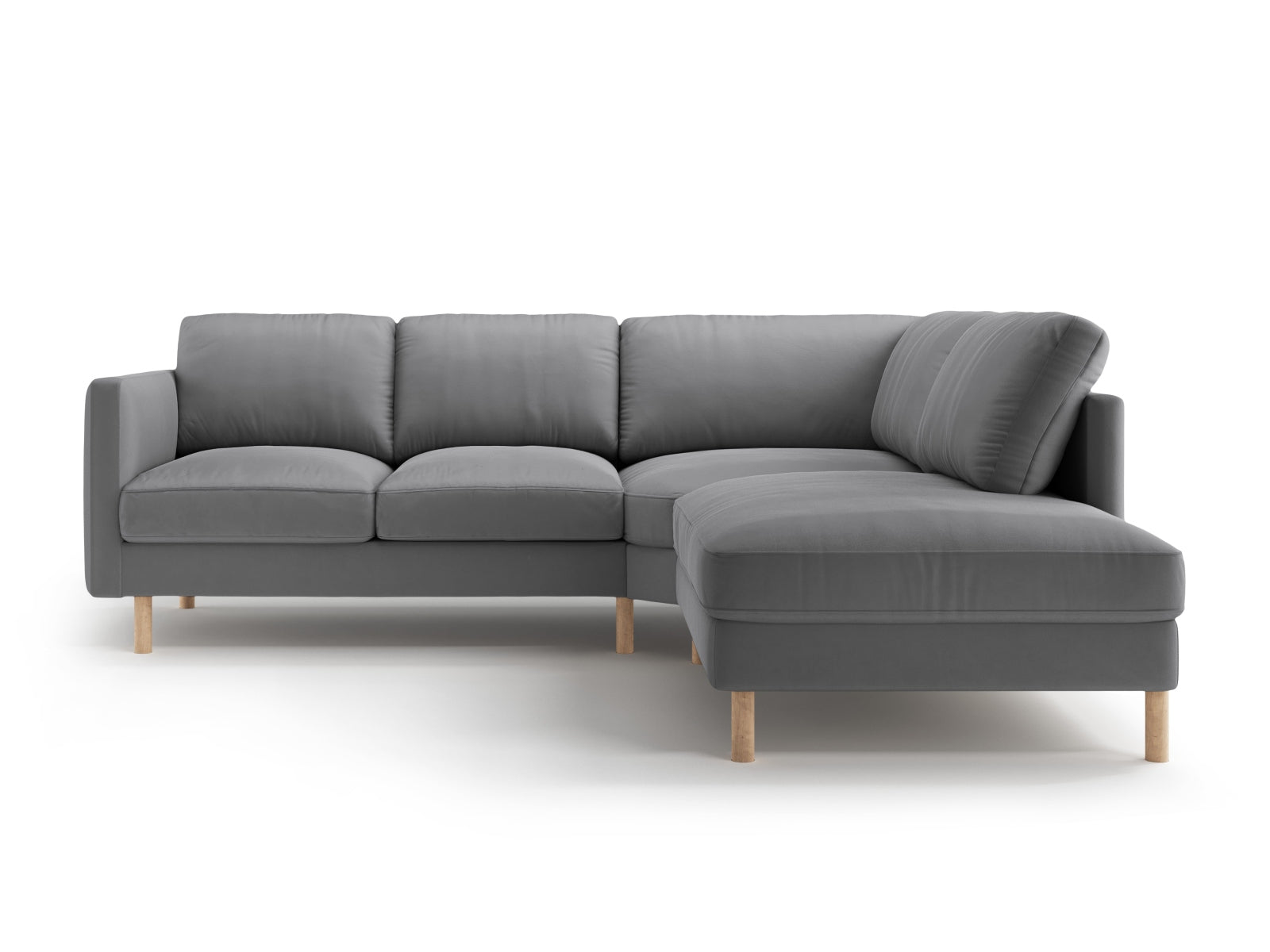 Stylisches Eden Velour Ecksofa rechts, 4-Sitzer, perfekt für gemütliche Abende und stilvolle Einrichtungsideen.