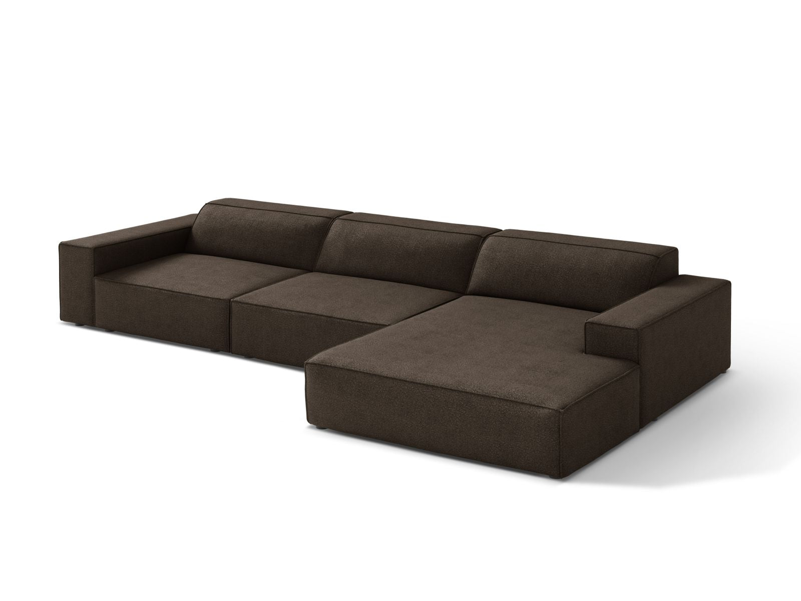 Elegantes Jodie Boucle Ecksofa in Braun, modular und komfortabel, ideal für stilvolle Wohnräume. Perfekt für entspannte Abende.