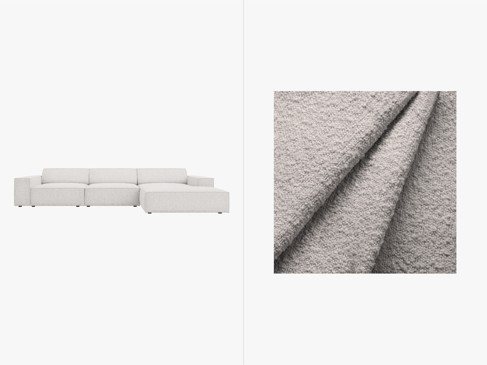 Stylisches, modulares Ecksofa Jodie Boucle in Rechtsausführung, 4-Sitzer von Micadoni, perfekt für zeitgemäße Wohnkonzepte mit luxuriösem Boucle-Stoff.
