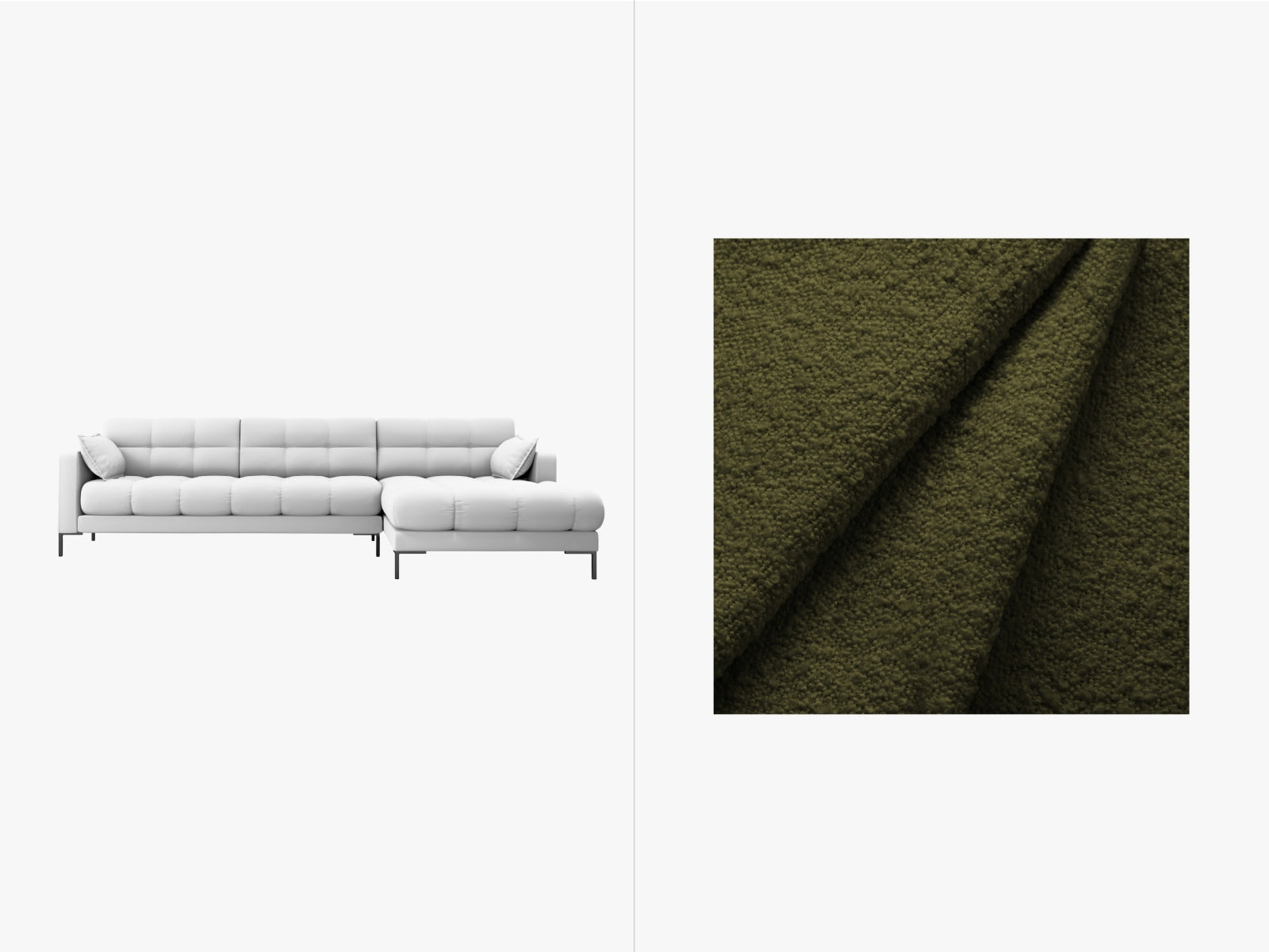 Mamaia Ecksofa rechts 5 Sitzer in Dark Olive Green/Schwarz-Baloo präsentiert im Onlineshop von KAQTU Design AG. L-Sofa rechts ist von Micadoni