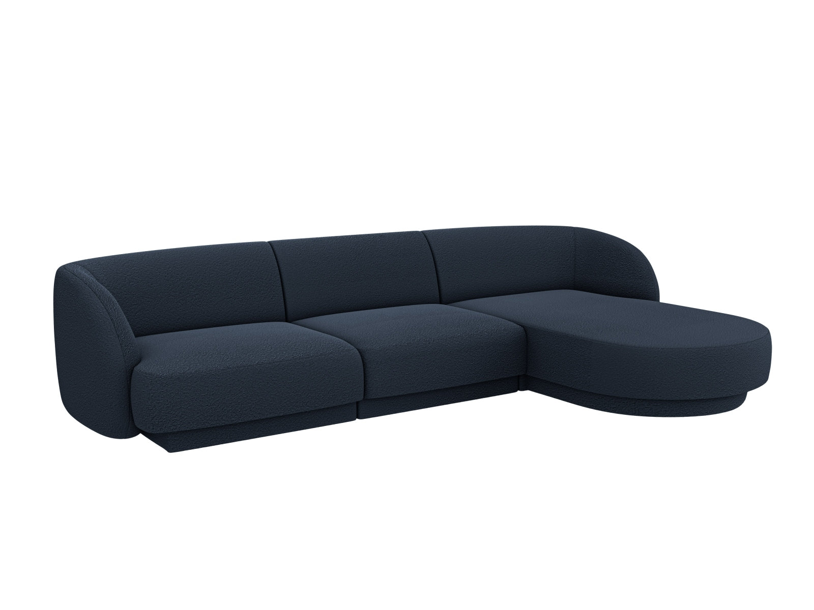 Elegantes Miley Boucle Ecksofa in Dunkelblau, 4-Sitzer, ideal für stilvolle Wohnräume. Hochwertige Verarbeitung von Micadoni.