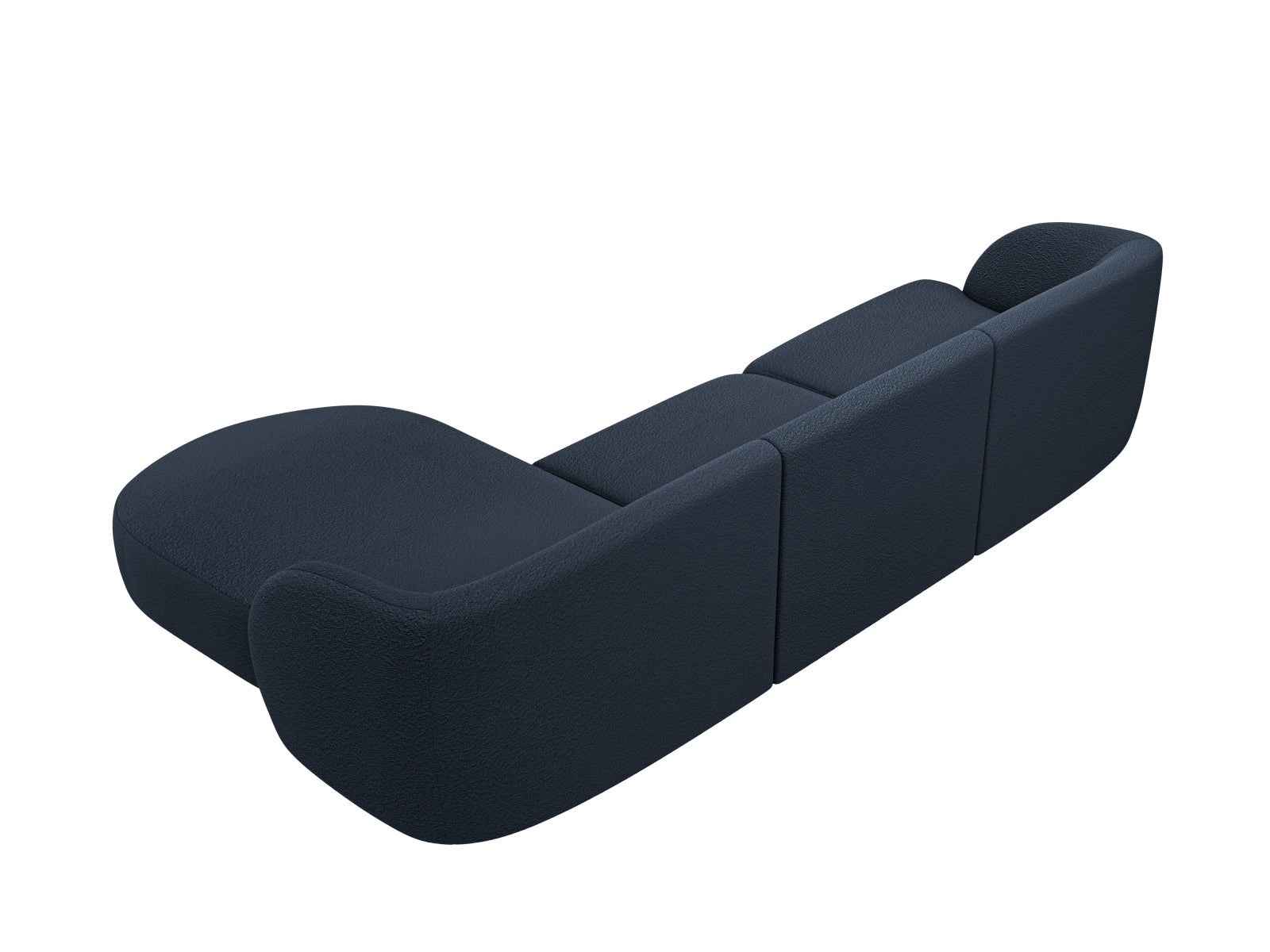 Modernes 4-Sitzer Miley Boucle Ecksofa in Dunkelblau, rechtsseitig, perfekt für gemütliche und stilvolle Wohnzimmergestaltung.