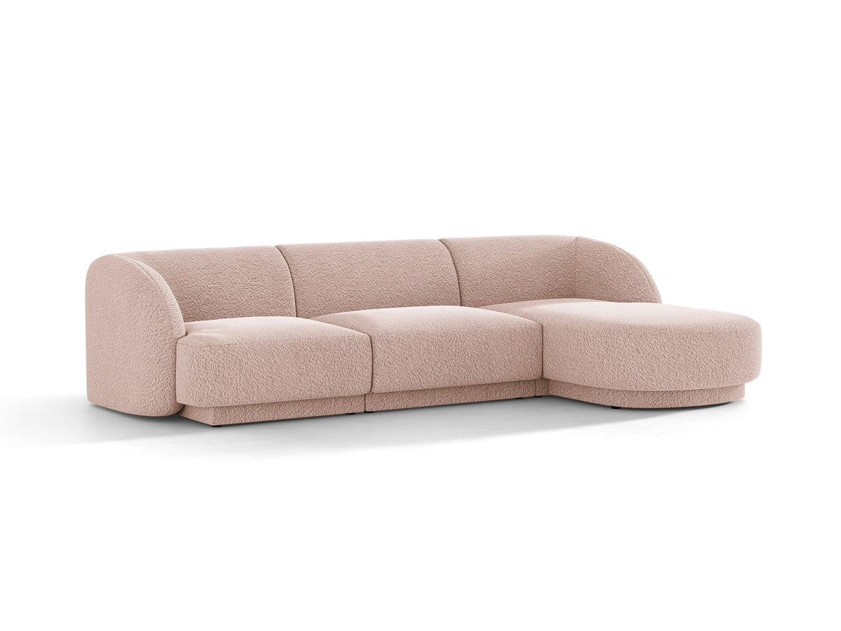 Dunkelbeiges L-Sofa Miley von Micadoni mit Bluvel-Stoffbezug, schwarzen Kunststoffbeinen und modularer Bauweise, rechts ausgerichtet.