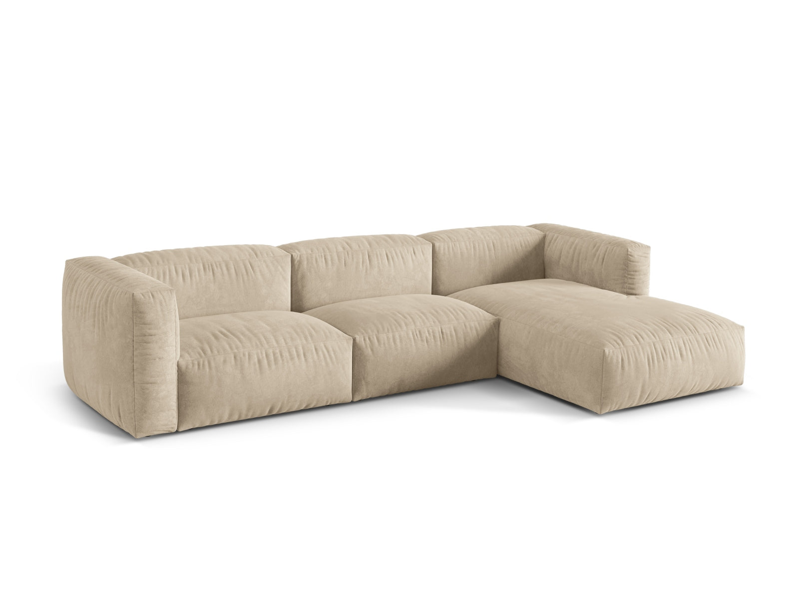 Elegantes, modulares Ecksofa Martina in hellem Beige, ideal für stilvolle Wohnräume. Rechtsseitiger 3-Sitzer von Micadoni für maximalen Komfort.