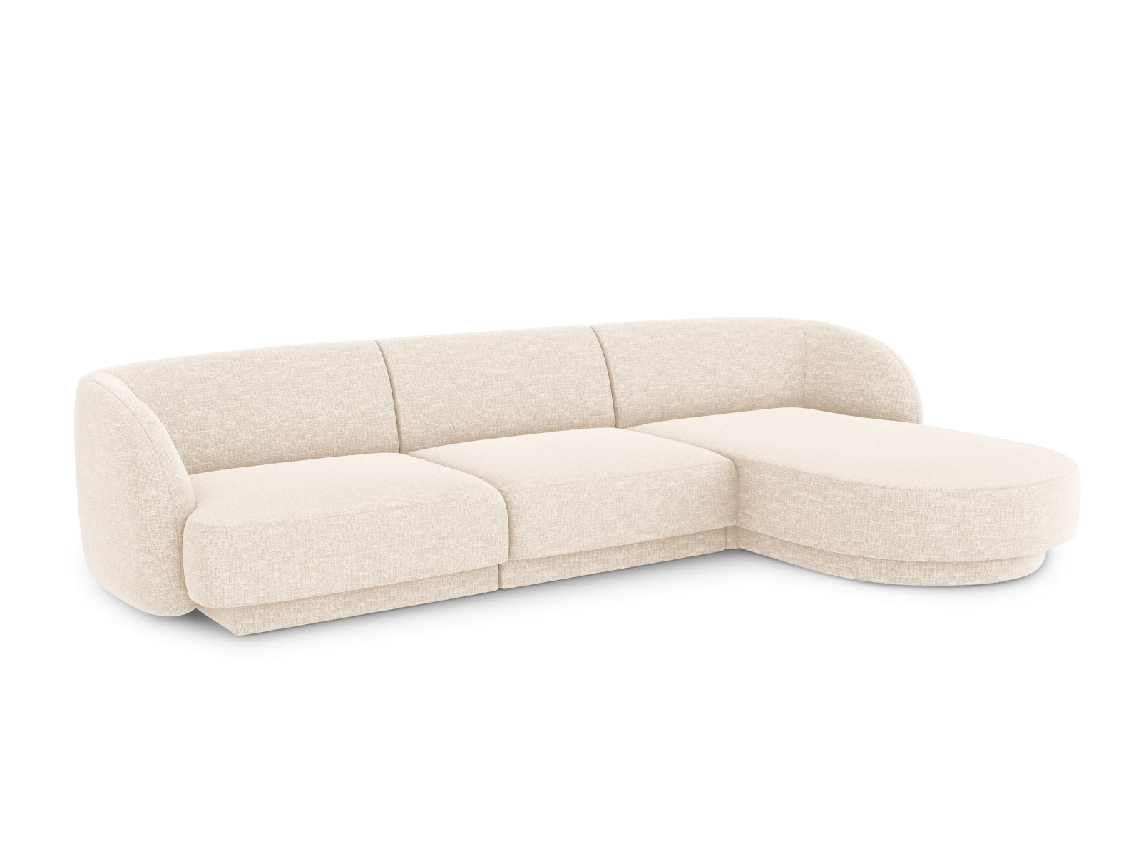 Elegantes Miley Ecksofa rechts, 4-Sitzer in hellem Beige, ideal für stilvolle Wohnräume. Hochwertige Verarbeitung von Micadoni.