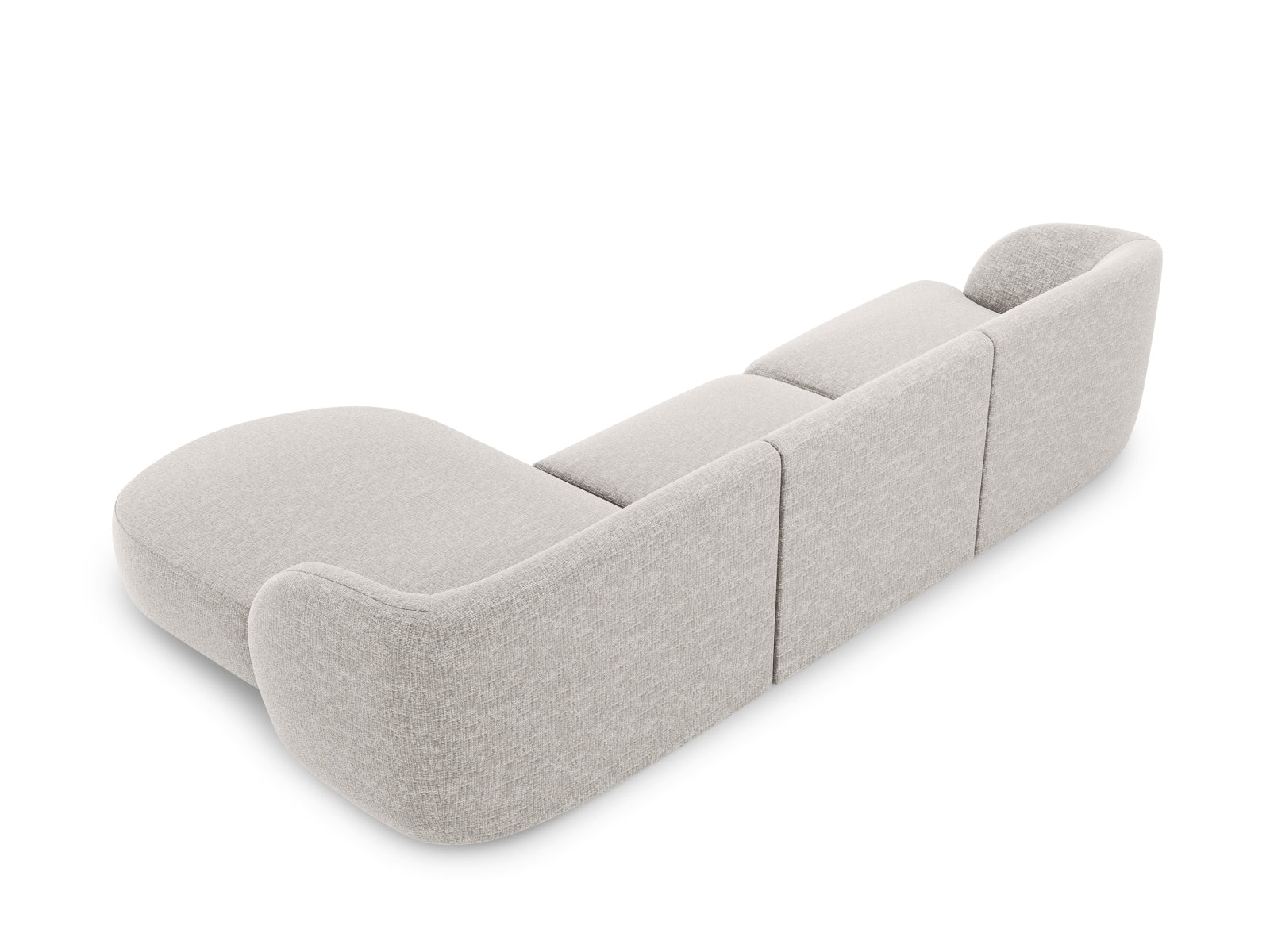 Elegantes Miley Ecksofa rechts, 4-Sitzer in sanftem Grau, perfekt für stilvolle Wohnzimmer. Hochwertige Materialien von Micadoni.