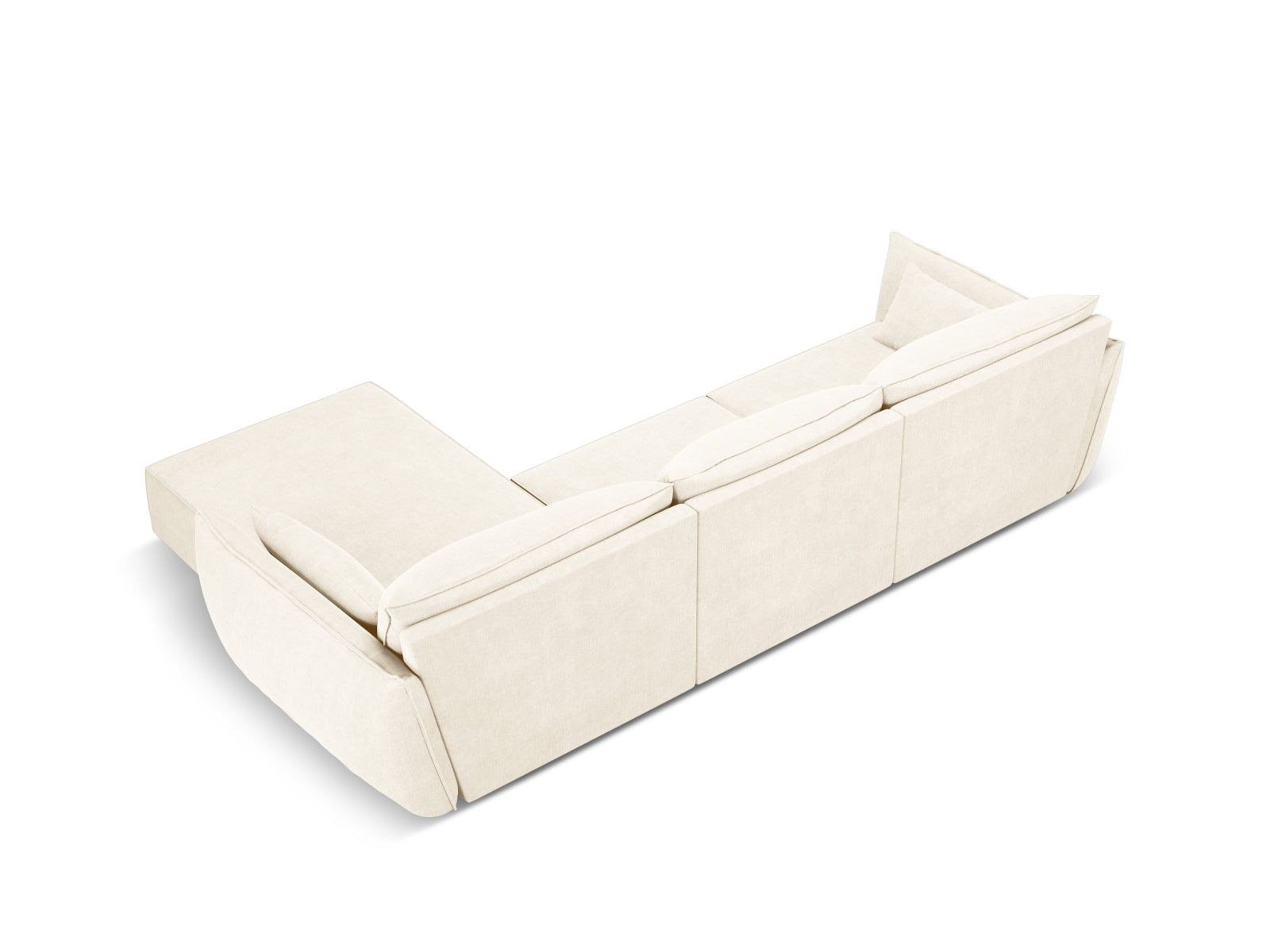 Modernes Kaelle Ecksofa rechts, 4-Sitzer in sanftem Beige, perfekt für gemütliche Wohnzimmer. Hochwertige Materialien von Micadoni.