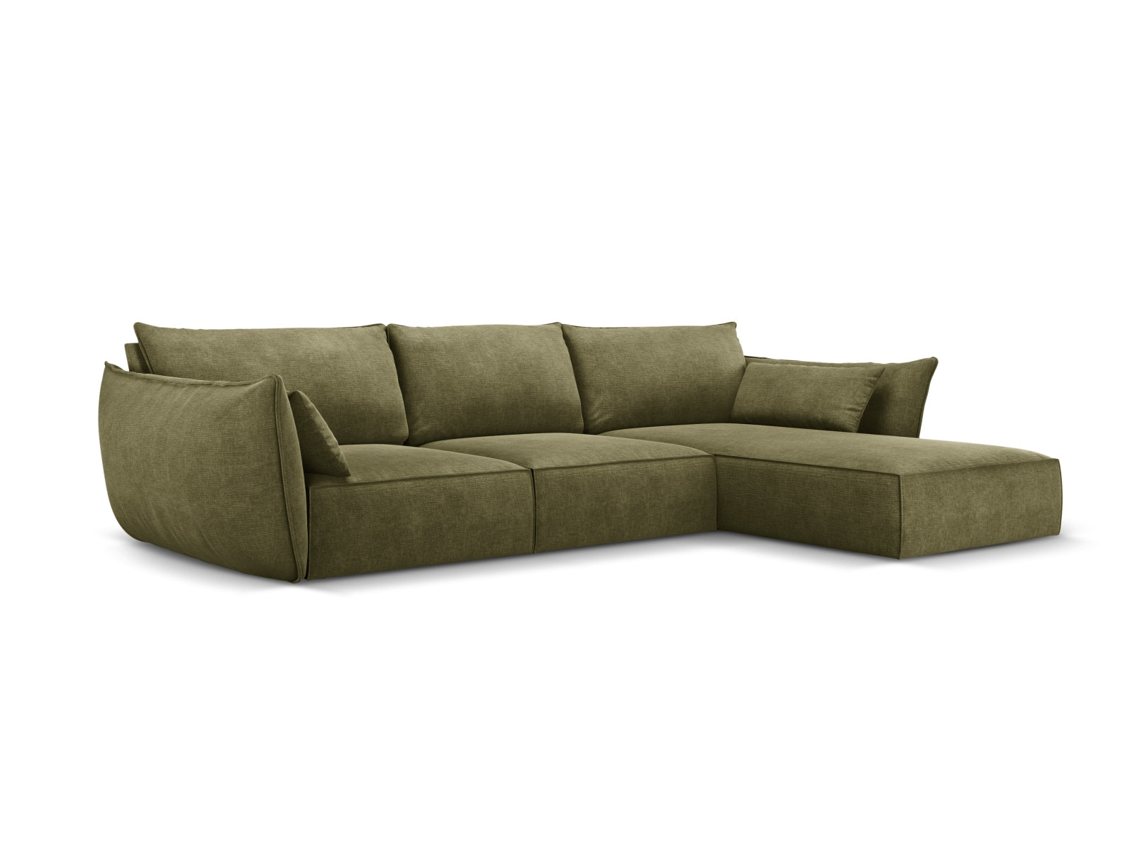 Stylisches Kaelle Ecksofa rechts, 4-Sitzer in der Farbe Green-Over The Horizon, ideal für moderne Wohnräume, erhältlich bei KAQTU Design AG.