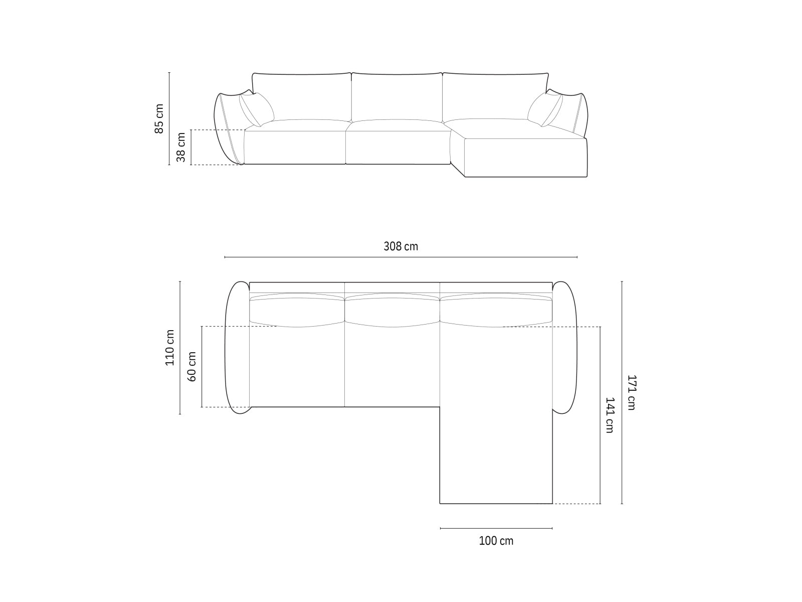 Stylisches Kaelle Ecksofa in elegantem Dunkelgrau, 4-Sitzer, perfekt für entspannte Abende und modernes Wohndesign, erhältlich bei Micadoni.