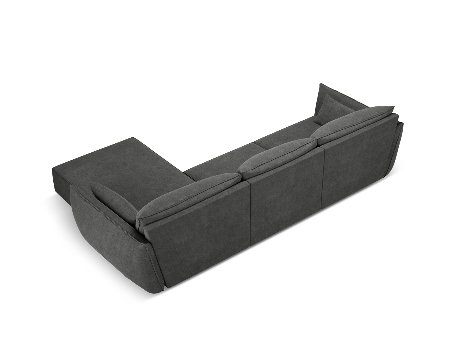 Elegantes Kaelle Ecksofa in Dunkelgrau, 4-Sitzer, perfekt für stilvolle Wohnzimmer, erhältlich bei Micadoni im KAQTU Onlineshop.
