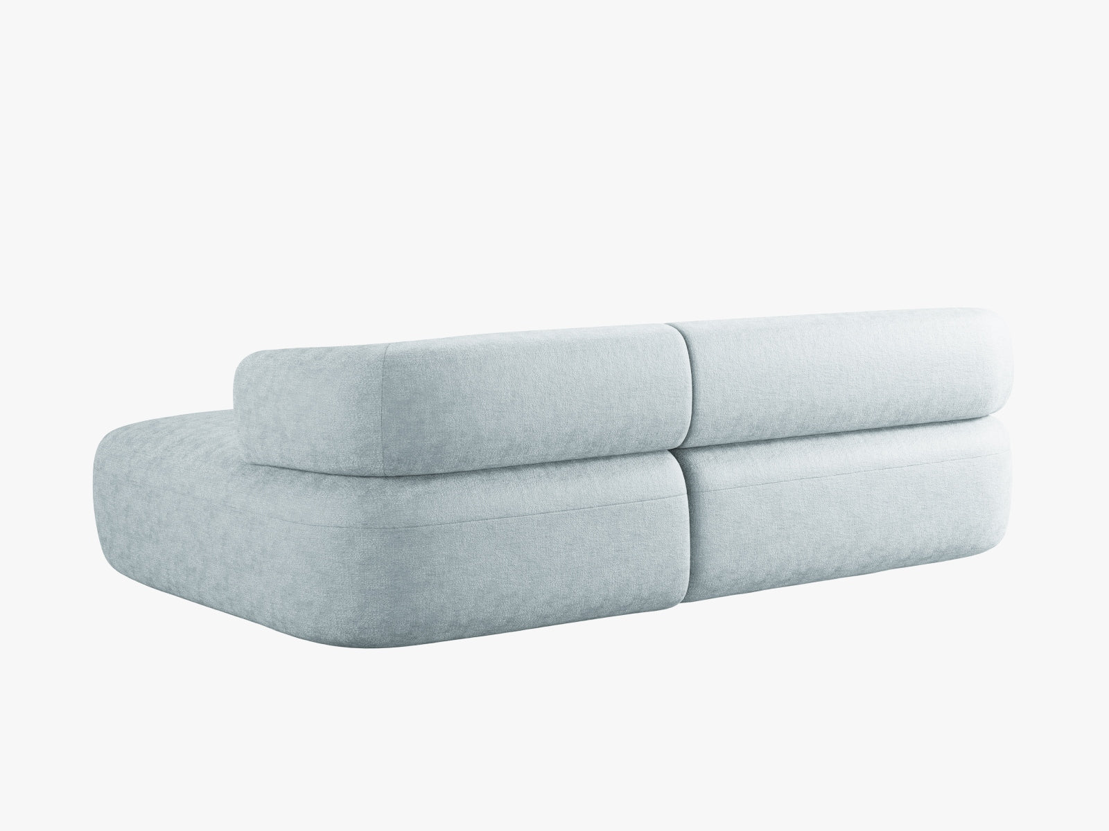 Elegantes Ecksofa Jenny in sanftem Hellblau, ideal für stilvolle Wohnräume. Bietet Platz für fünf Personen und vereint Komfort mit modernem Design.