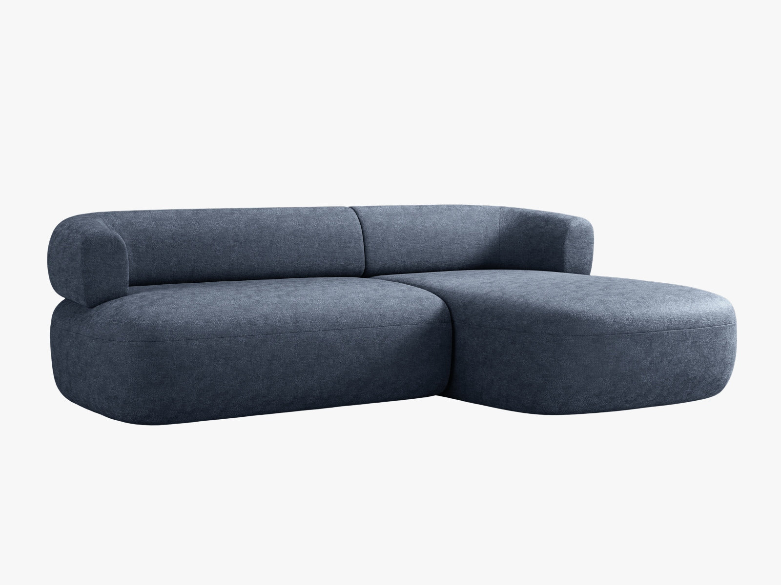 Modernes 5-Sitzer Ecksofa Jenny in Dunkelblau, rechtsseitig, perfekt für gemütliche Wohnzimmer. Hochwertige Materialien von Micadoni.