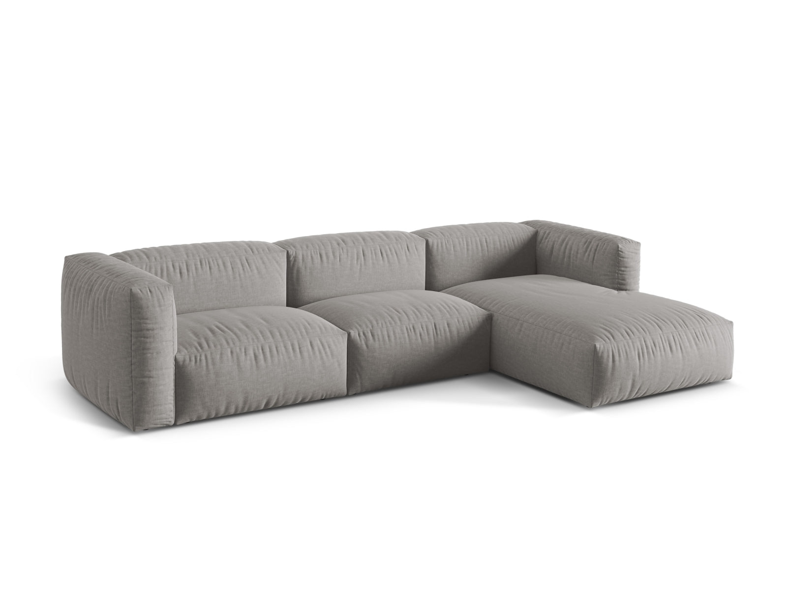 Stylisches Martina Ecksofa in sanftem Grau, bietet Platz für drei Personen. Ideal für stilvolle Wohnzimmer und gemütliche Zusammenkünfte.